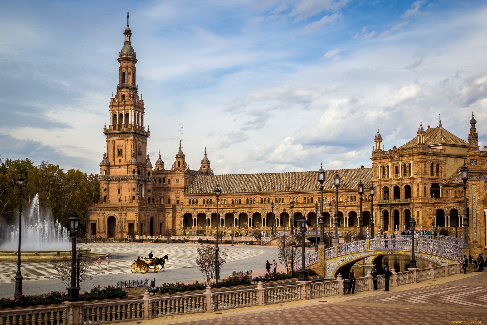 plaza, de, espa&, 241, , sevilla, города, севилья, , испания, площадь, мост, здания