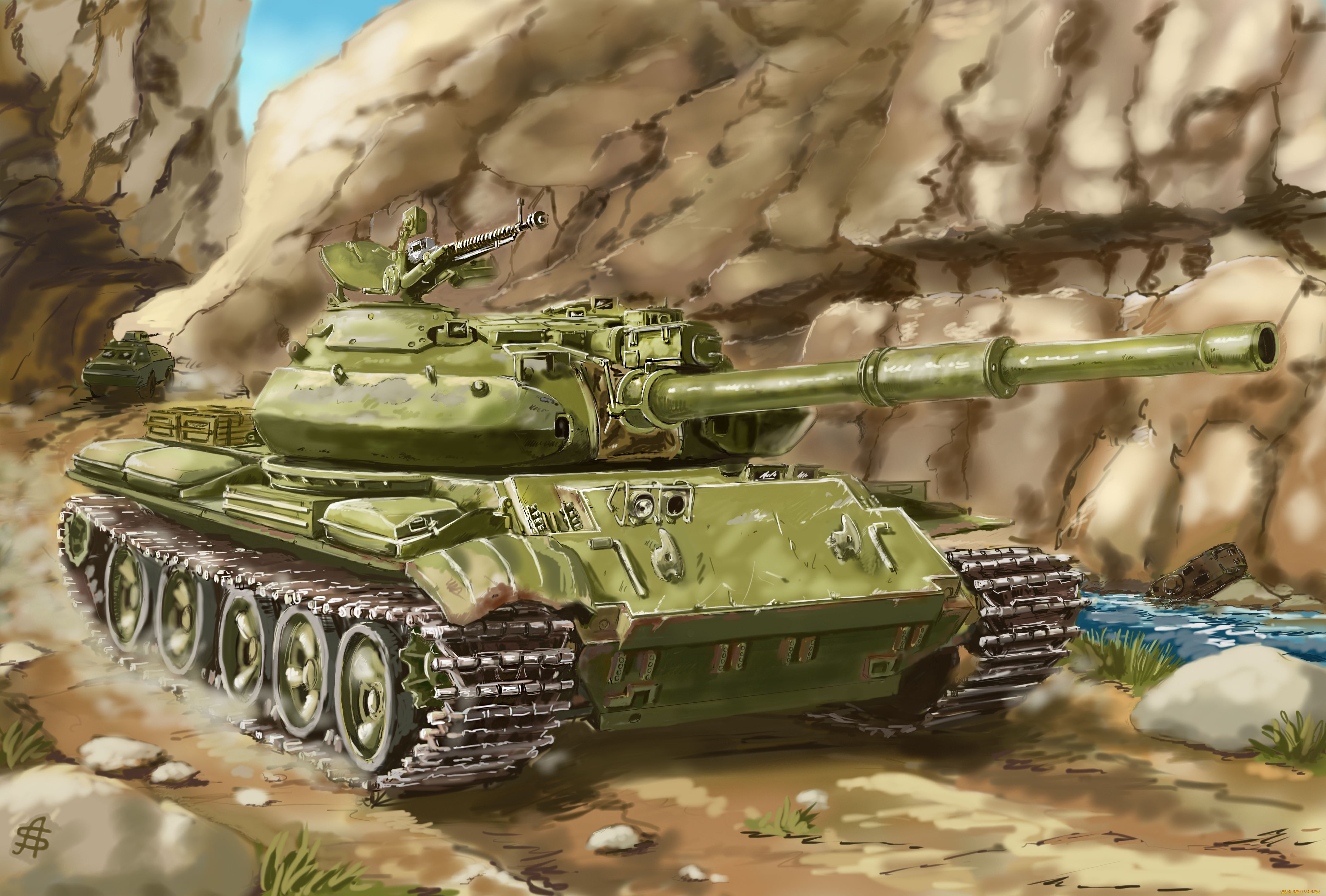 рисованное, армия, т-62м, советский, средний, танк, арт