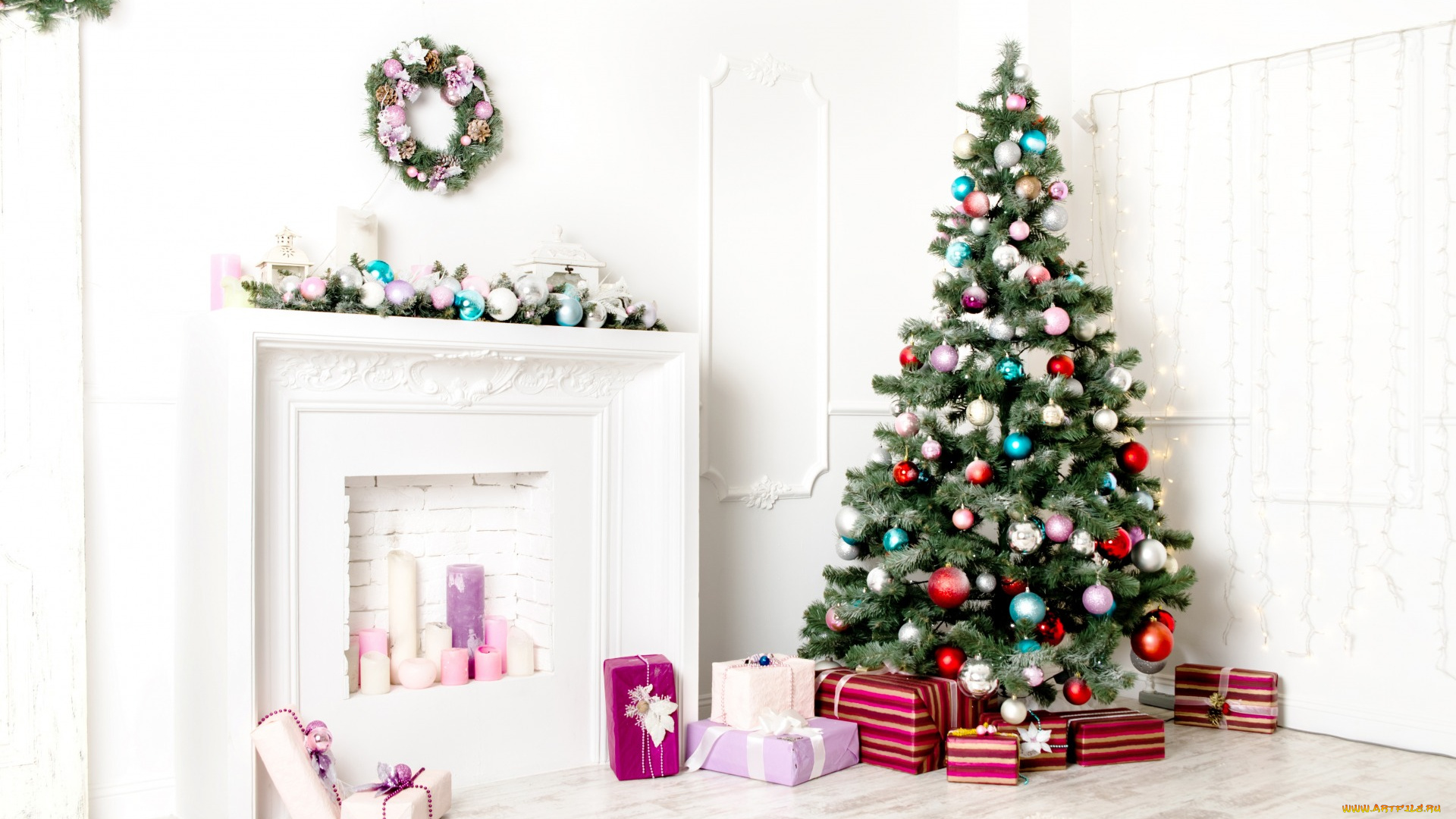 праздничные, -, разное, , новый, год, камин, шары, новый, год, new, year, елка, елочка, елочные, игрушки, подарок, праздник, подарки