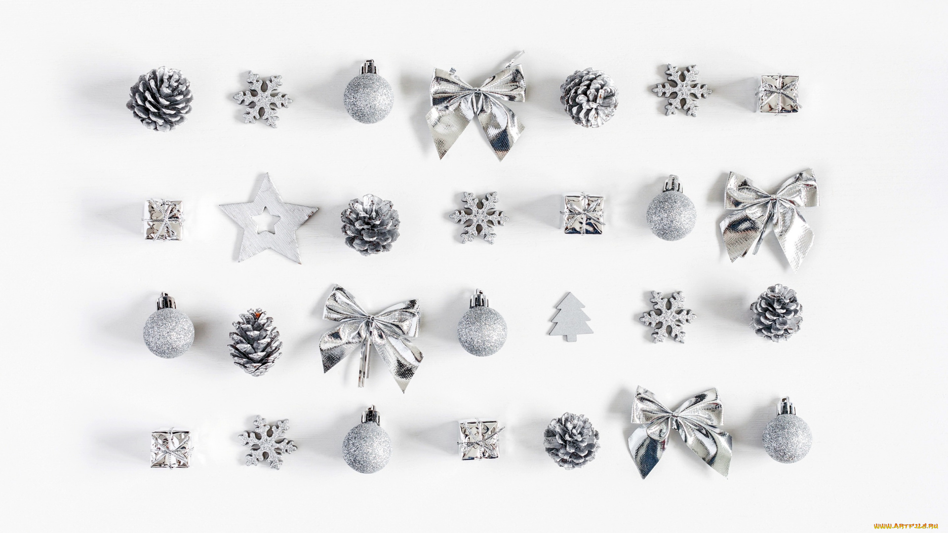праздничные, украшения, silver, decoration, christmas, white, gift, рождество, шишки, merry, новый, год, xmas