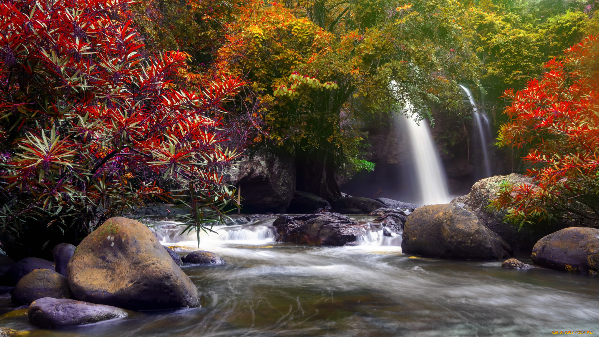 природа, водопады, водопад, деревья, autumn, waterfall, осень, river, beautiful, nature, лес, каскад, forest, вода, река