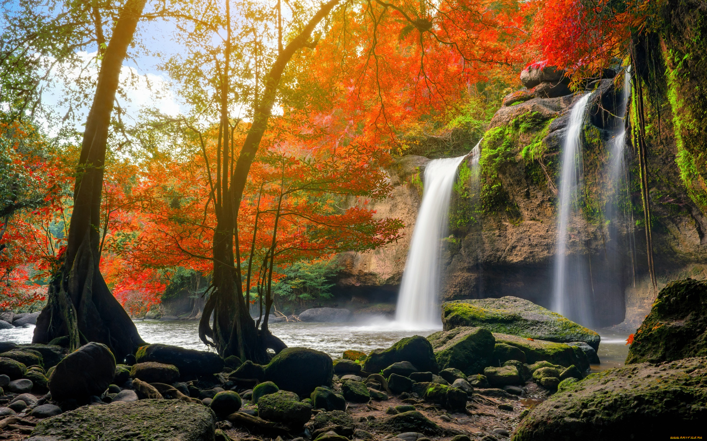природа, водопады, водопад, autumn, waterfall, осень, лес, каскад, вода, река, beautiful, nature, river, forest