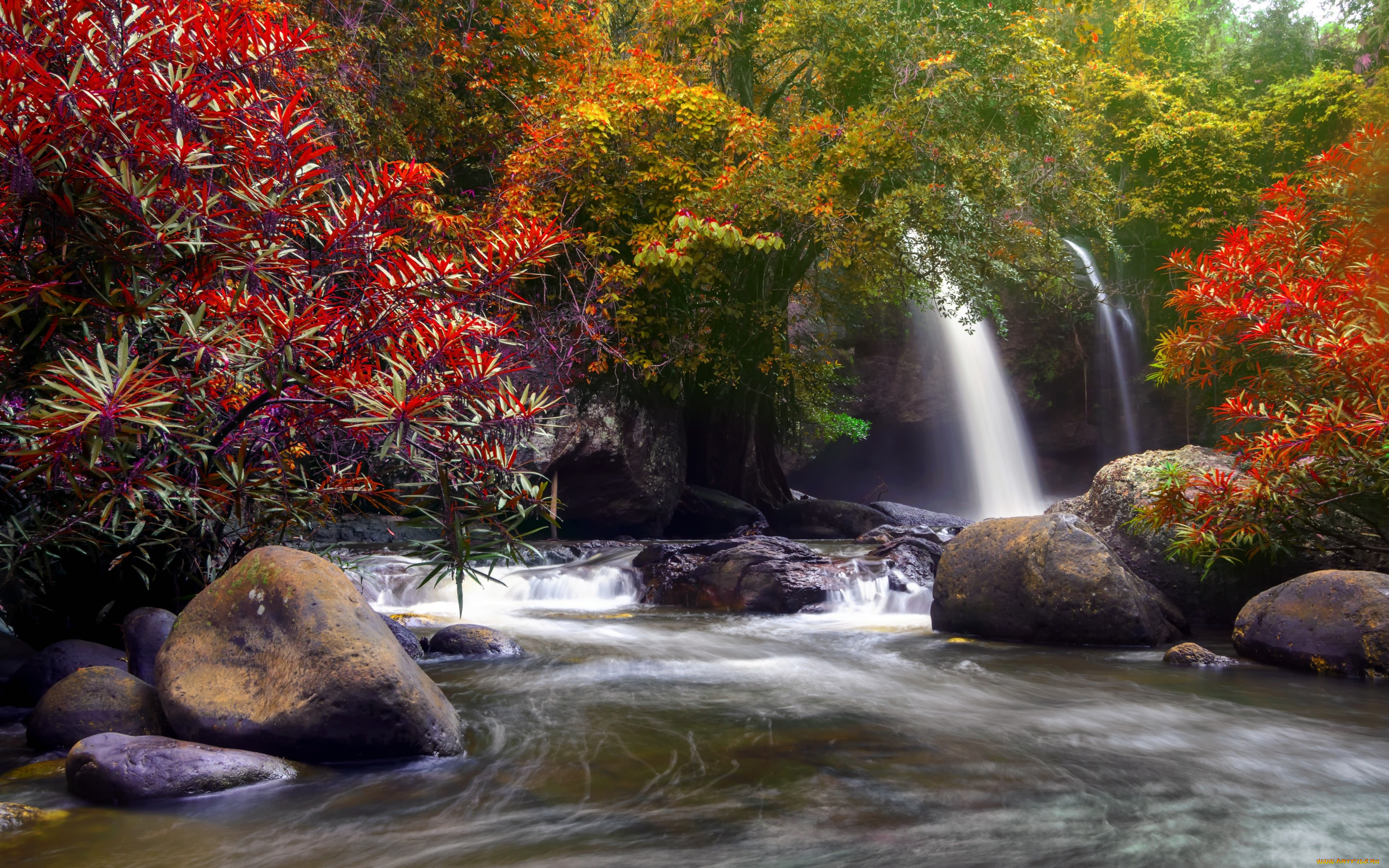 природа, водопады, водопад, деревья, autumn, waterfall, осень, river, beautiful, nature, лес, каскад, forest, вода, река