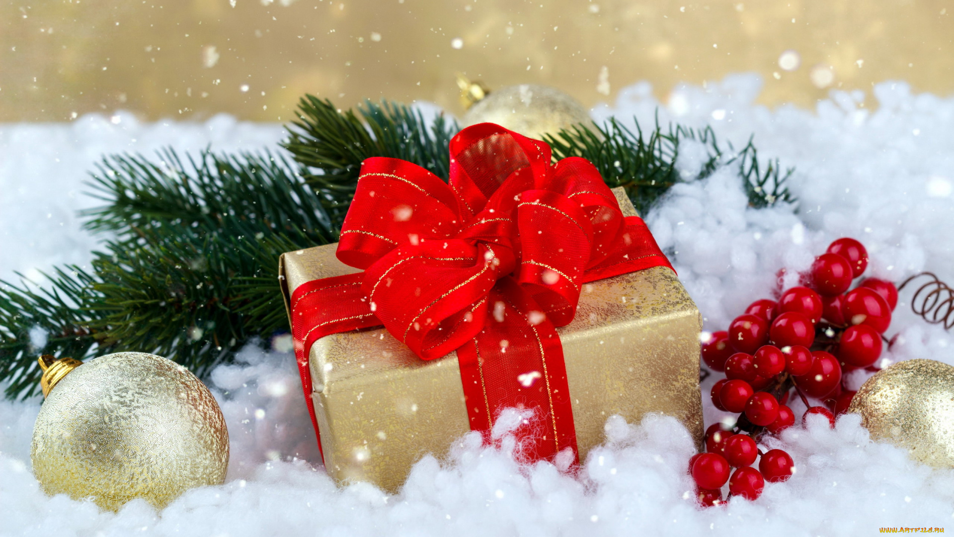 праздничные, подарки, и, коробочки, снег, шарик, подарок, бант, лента
