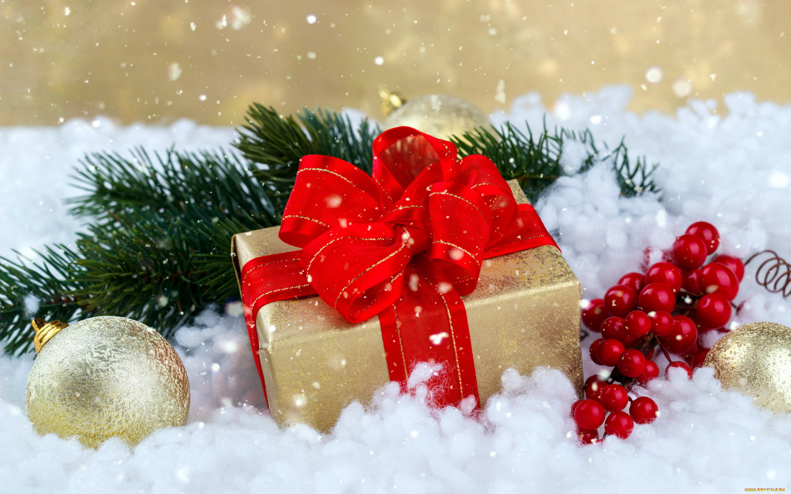 праздничные, подарки, и, коробочки, снег, шарик, подарок, бант, лента