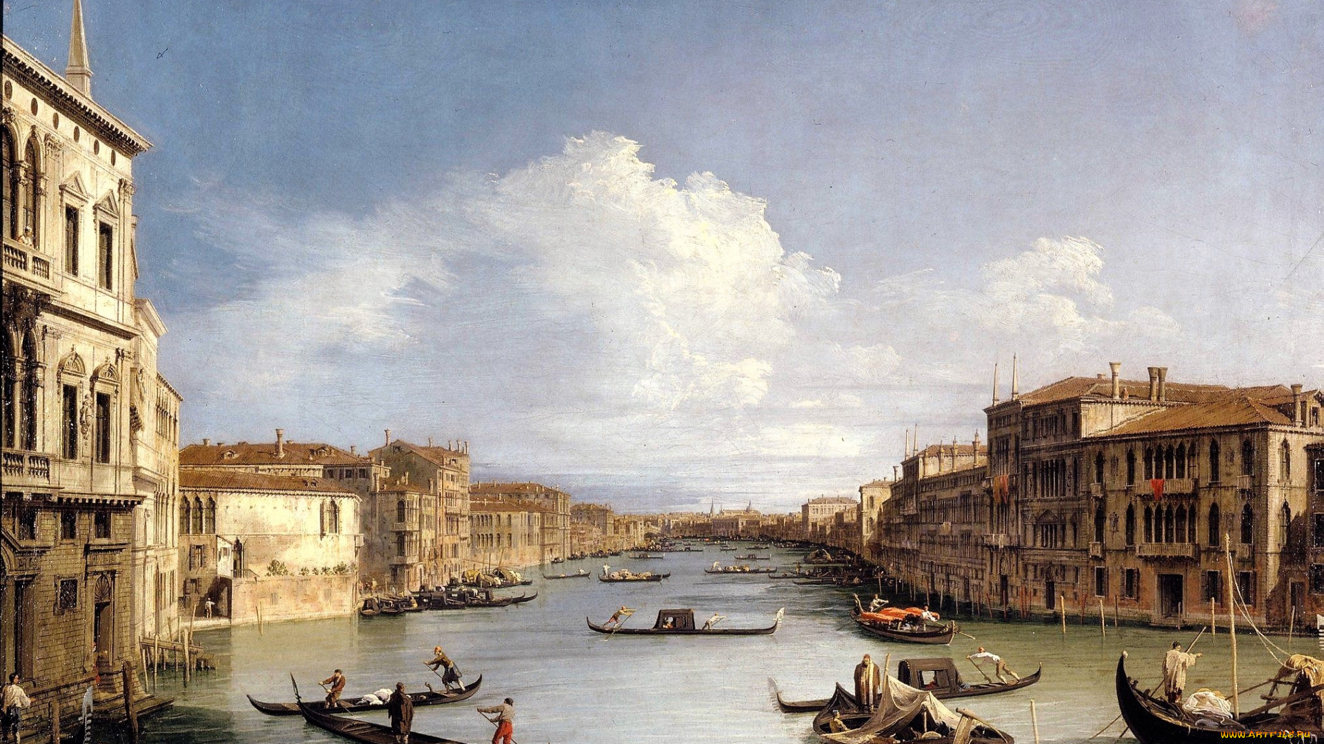 the, grand, canal, from, palazzo, balbi, рисованное, canaletto, венеция, канал, гондолы, дома