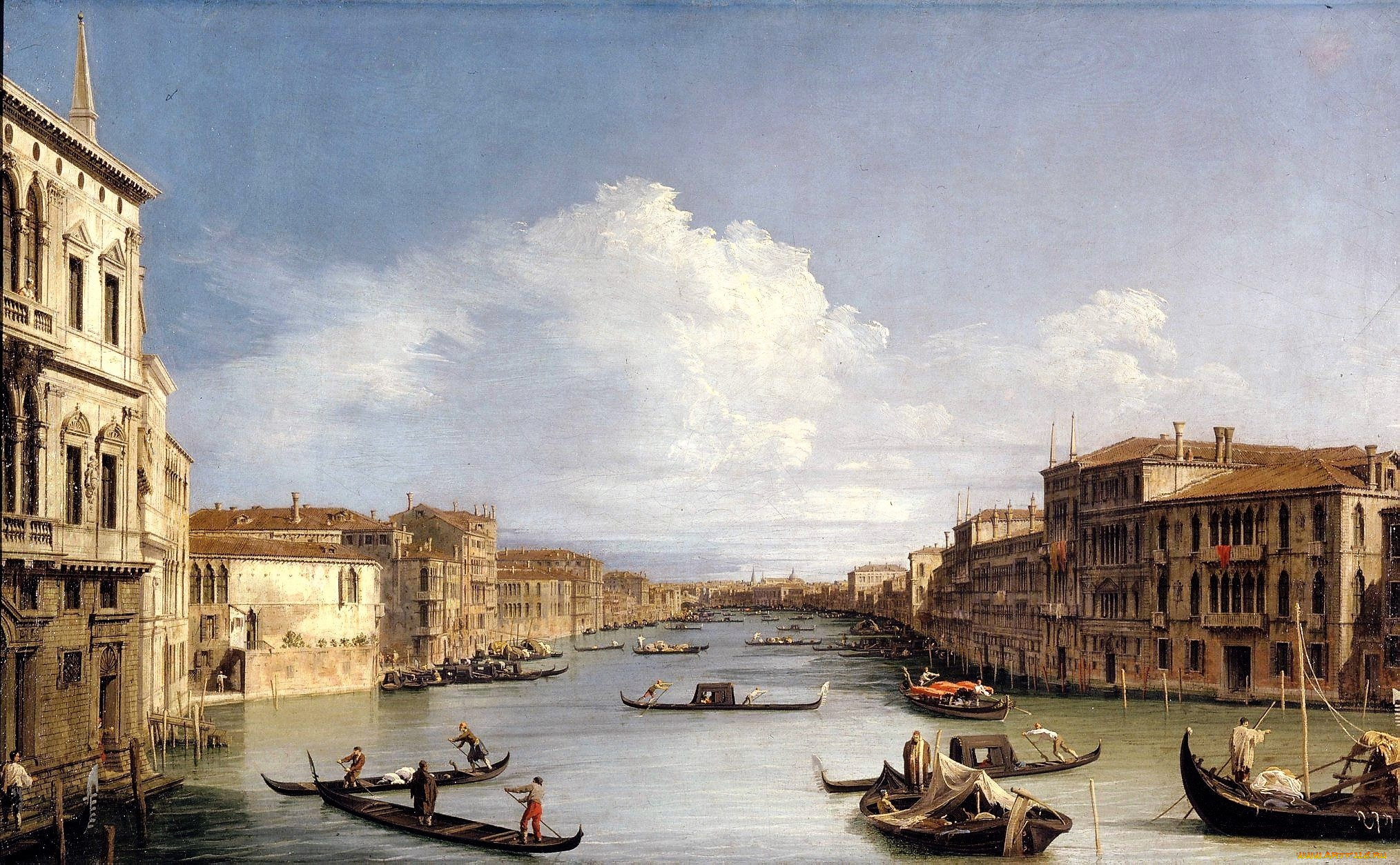 the, grand, canal, from, palazzo, balbi, рисованное, canaletto, венеция, канал, гондолы, дома