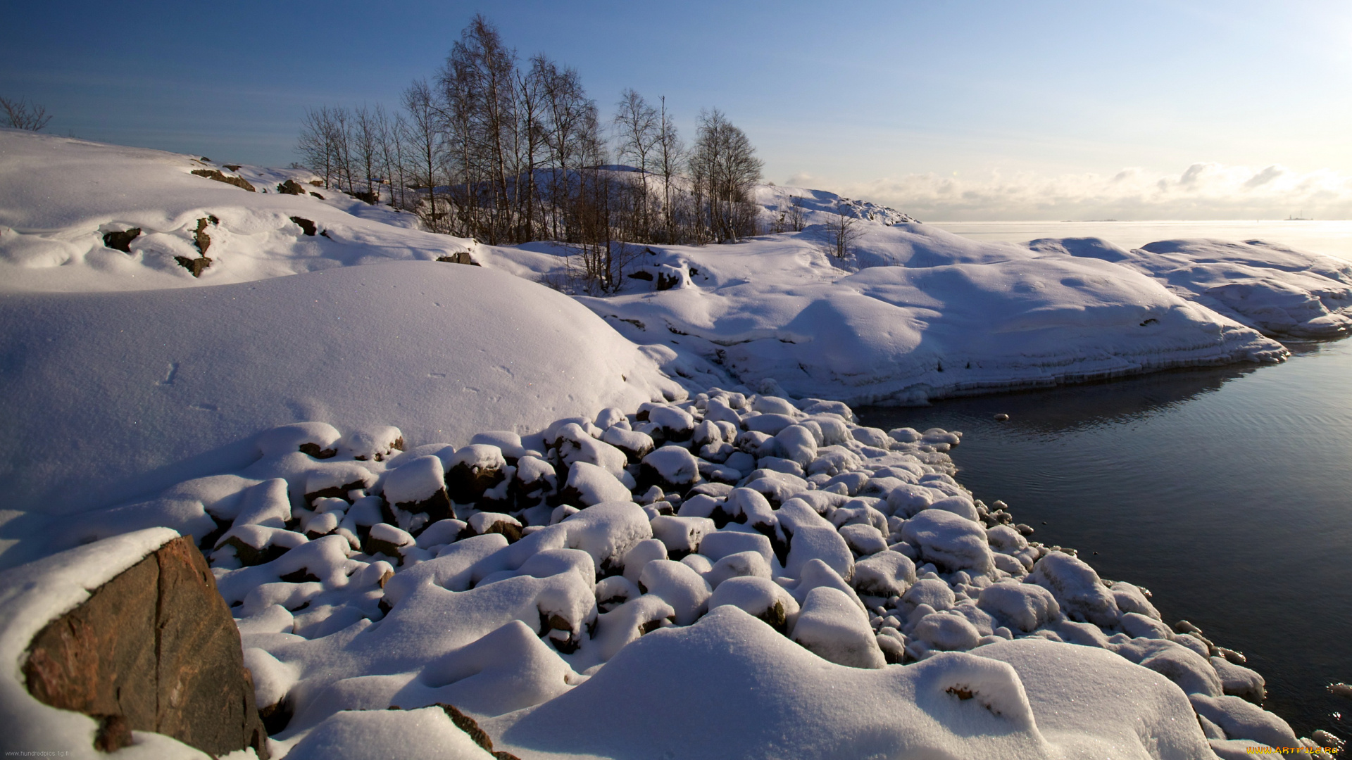 лапландия, финляндия, природа, зима, снег, река