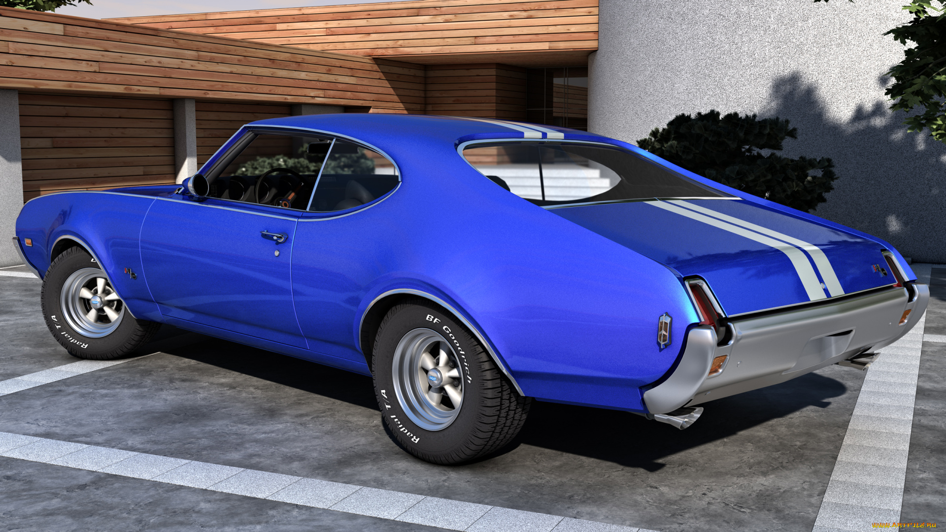 автомобили, 3д, 1969, синий, 442, oldsmobile
