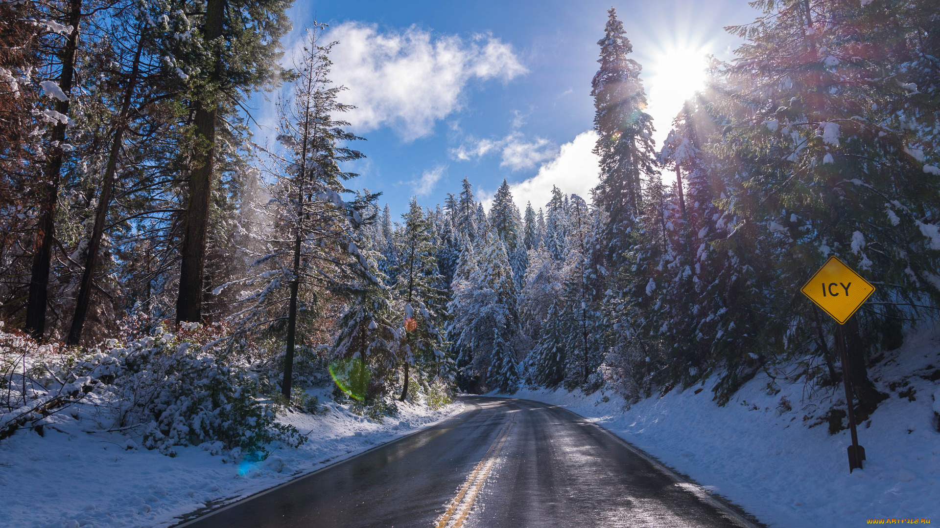 природа, дороги, снег, шоссе, лес