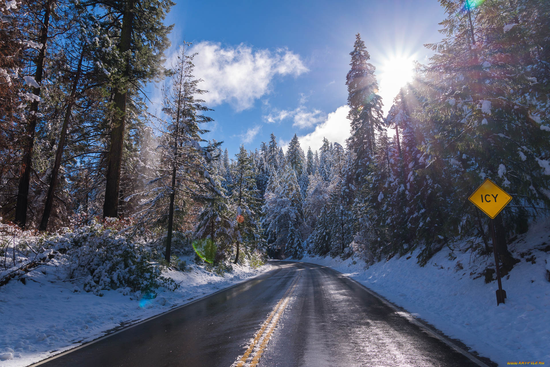 природа, дороги, снег, шоссе, лес