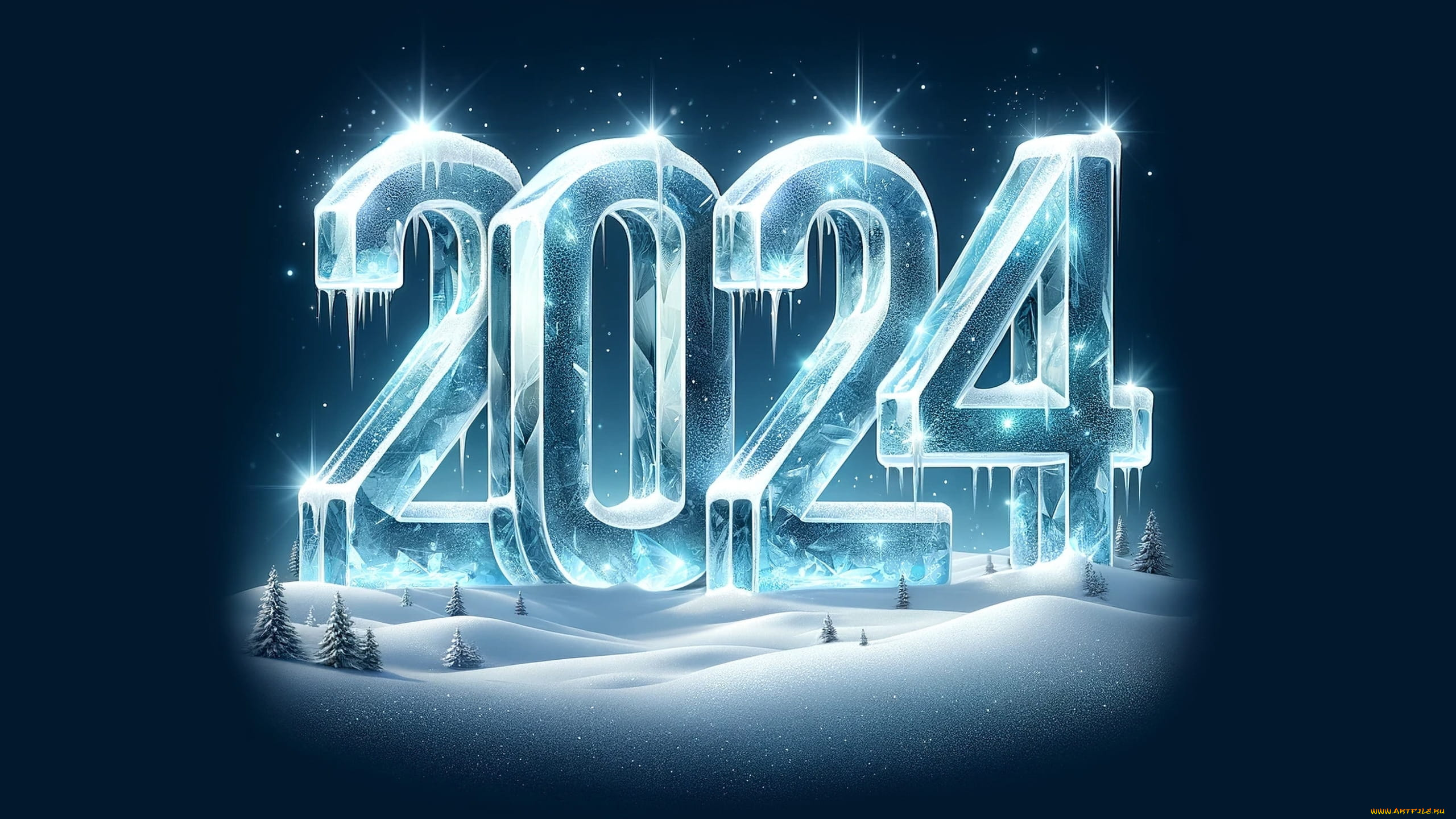 праздничные, -, разное, , новый, год, c, новым, годом, синий, рождество, 2024, открытка, вода, новый, год, лед