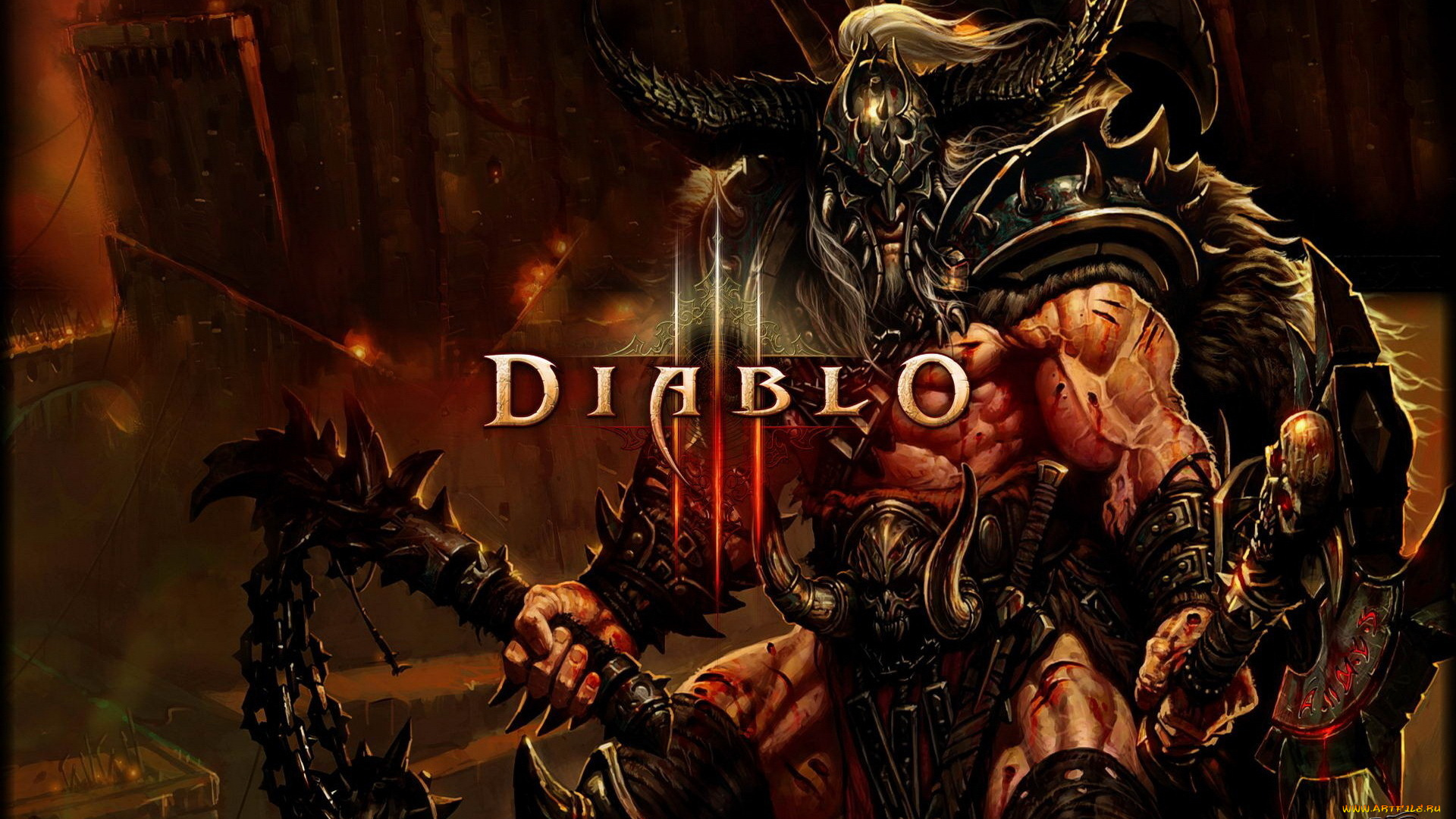 видео, игры, diablo, iii, оружие, варвар, логотип