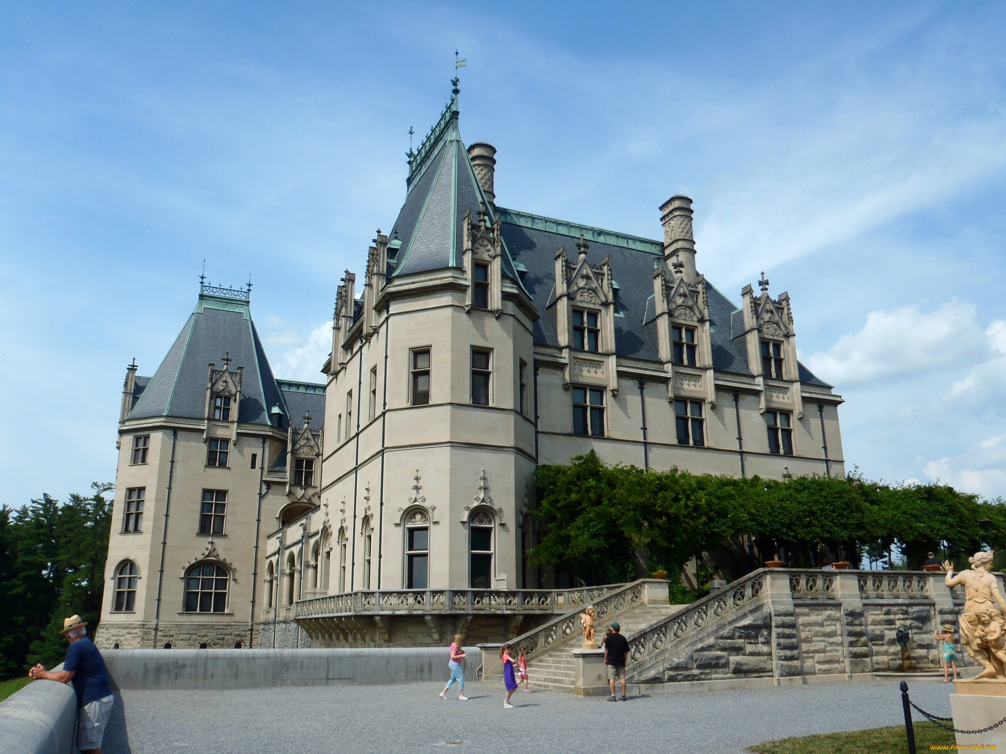 south, terrace, view, of, the, biltmore, estate, города, здания, дома, сша