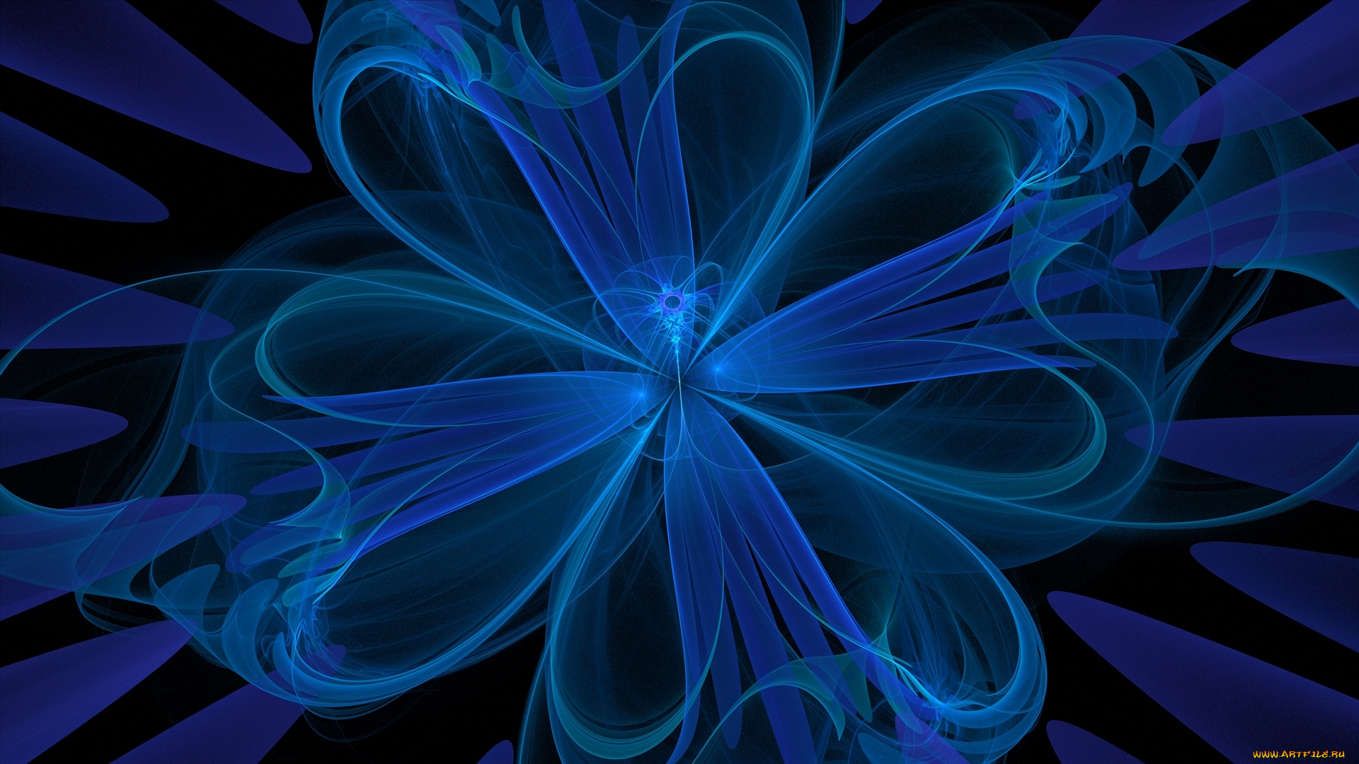 3д, графика, fractal, фракталы, цветок, линии, синий