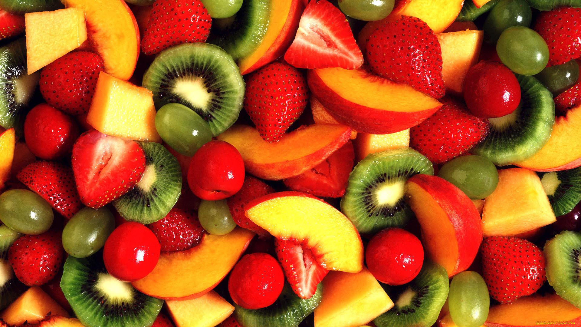 еда, фрукты, , ягоды, клубника, персик, киви, виноград, вишня, ассорти