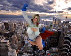 Картинка 3д+графика fantasy+ фантазия полет город супермен