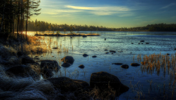 Картинка природа реки озера свет трава лес озеро тучи камни