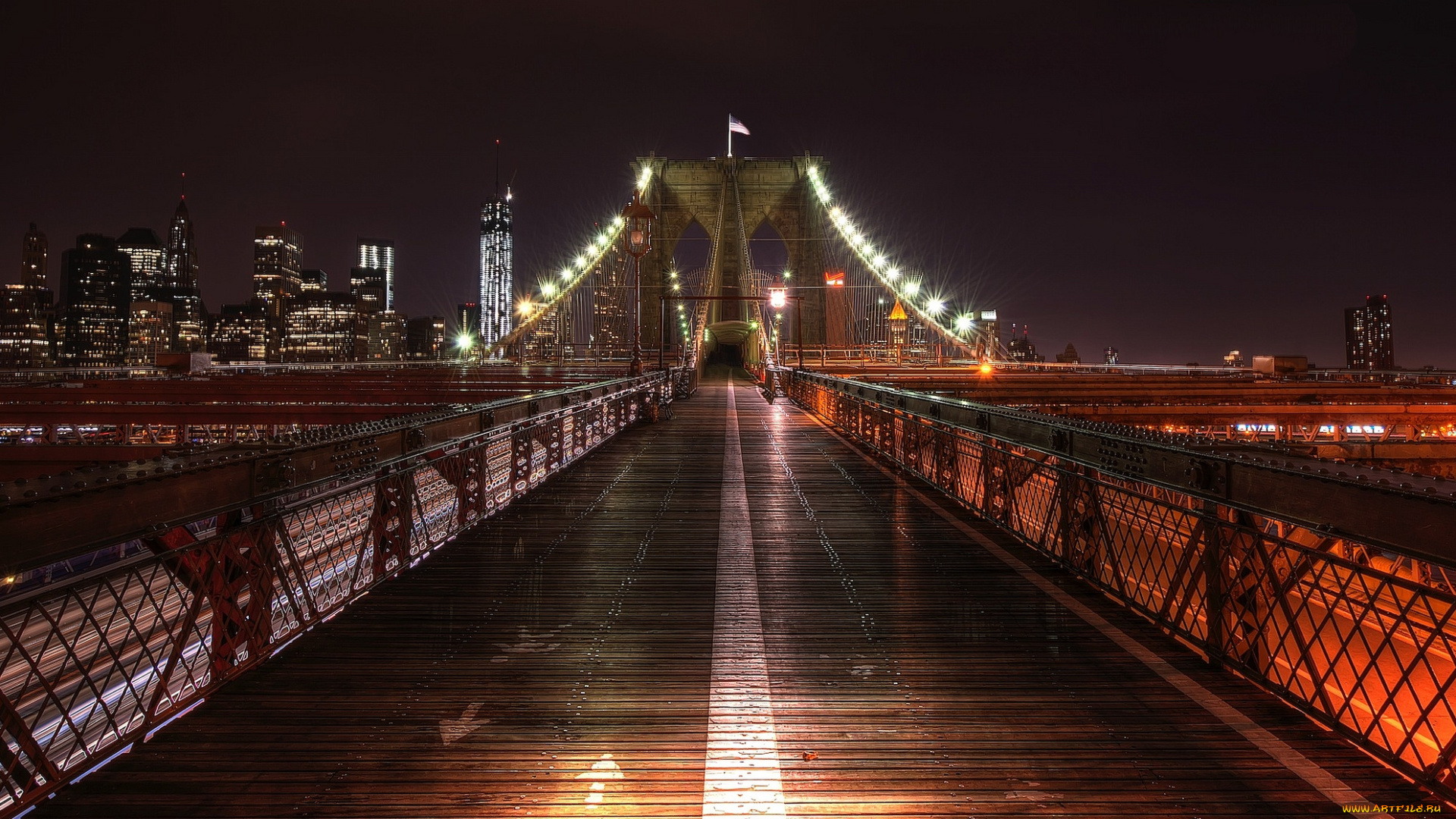 brooklyn, bridge, города, нью-йорк, , сша, ночь, мост, огни