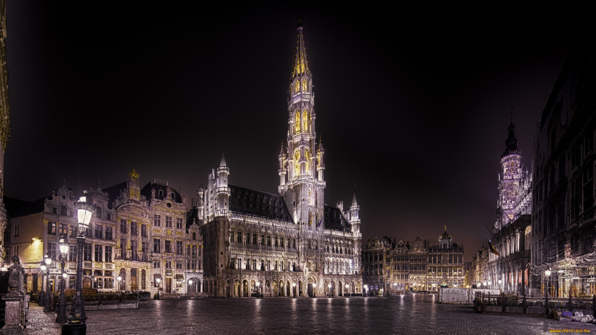 grand, place, of, bruxelles, города, брюссель, , бельгия, ночь, ратуша, площадь