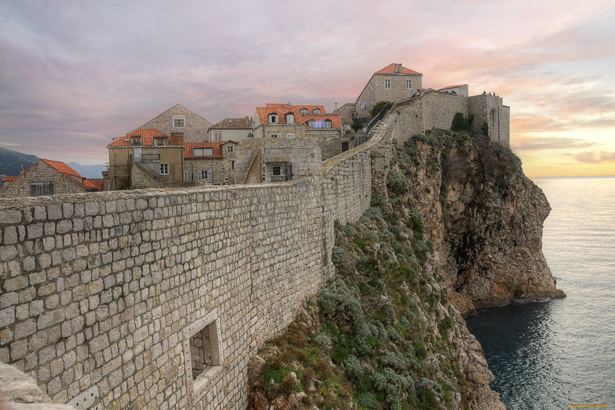 dubrovnik, города, дубровник, , хорватия, здания, стена, крепость, море