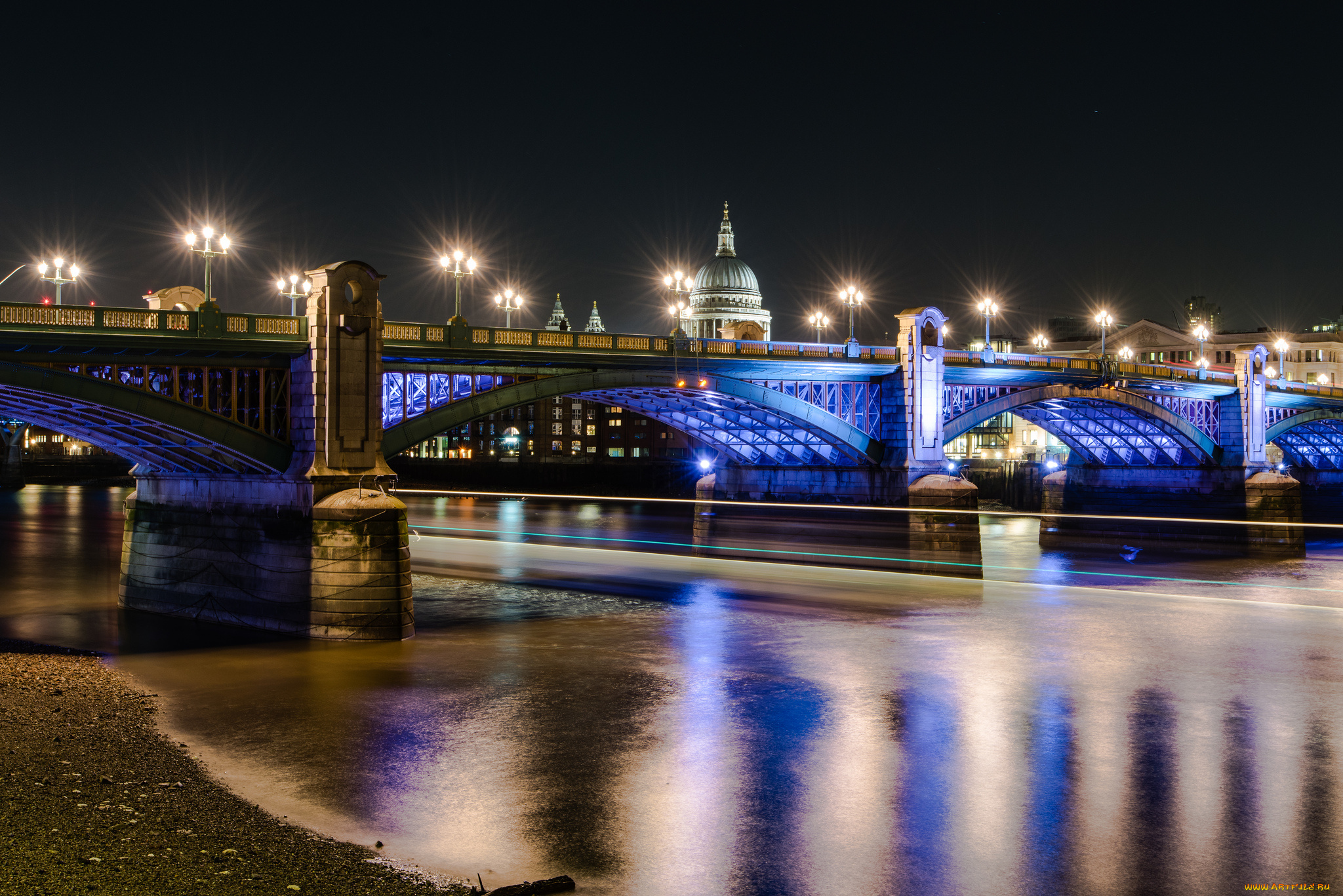 southwark, bridge, города, лондон, , великобритания, мост, река, ночь