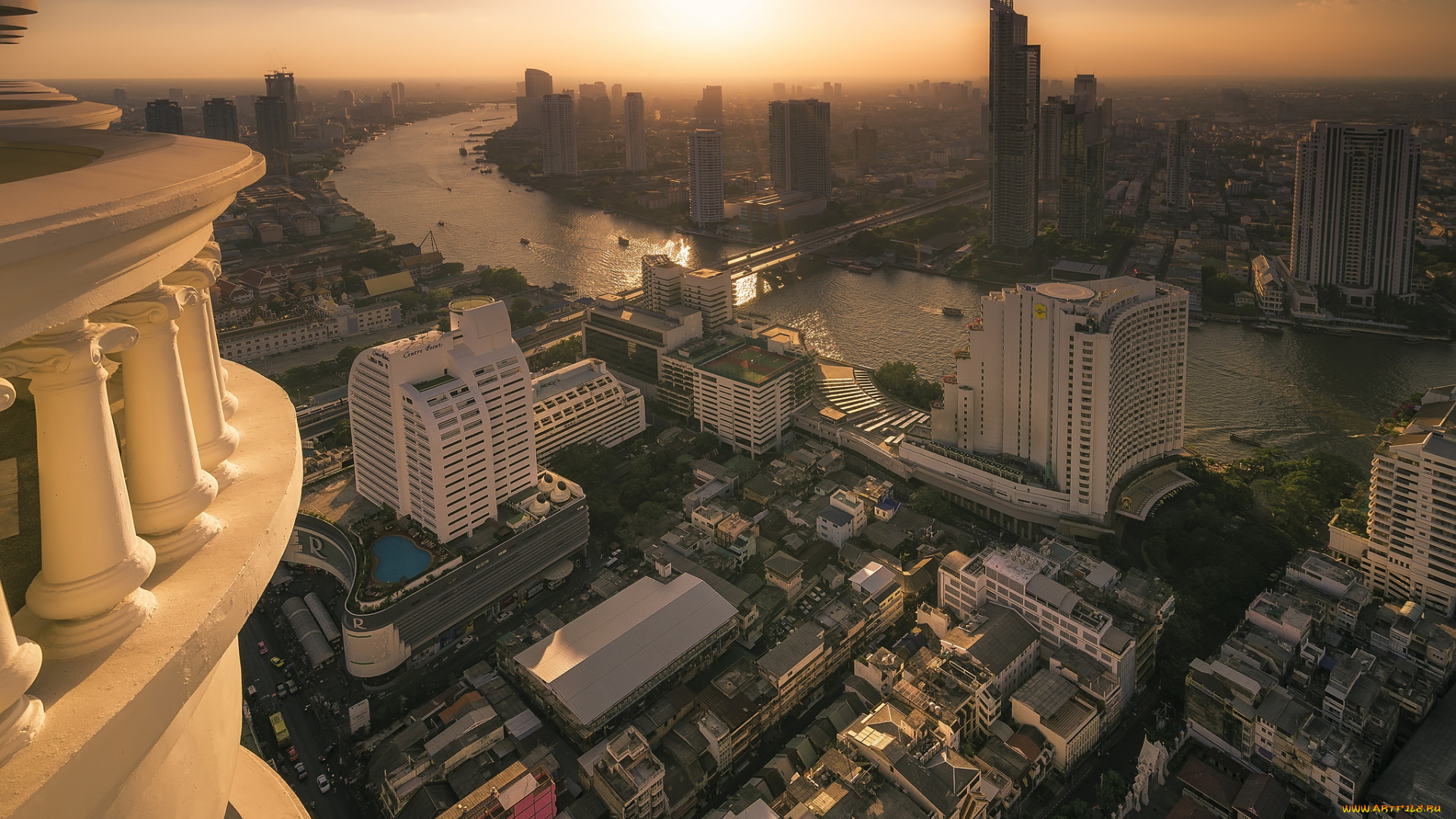 bangkok, sunset, города, бангкок, , таиланд, река, панорама