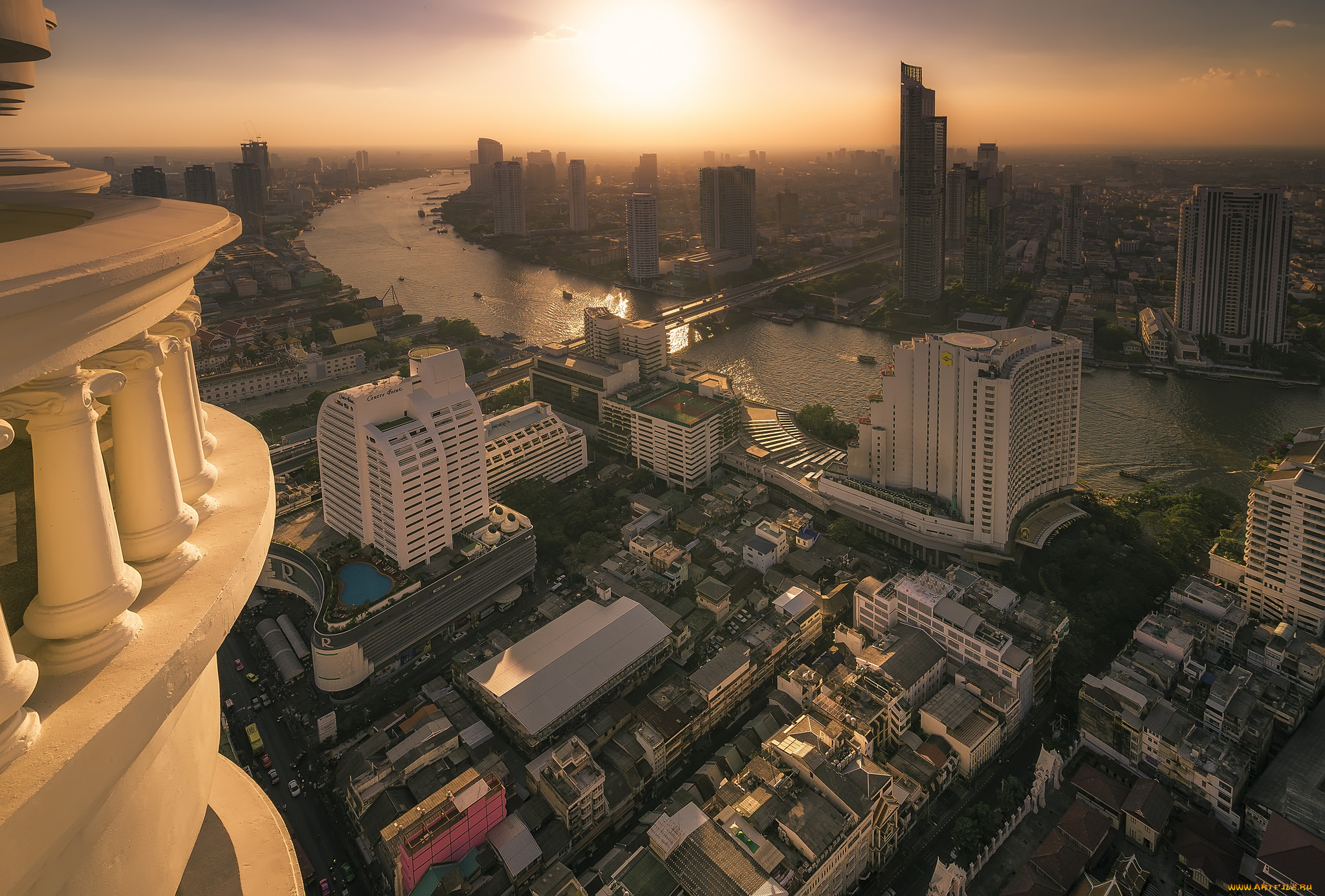 bangkok, sunset, города, бангкок, , таиланд, река, панорама