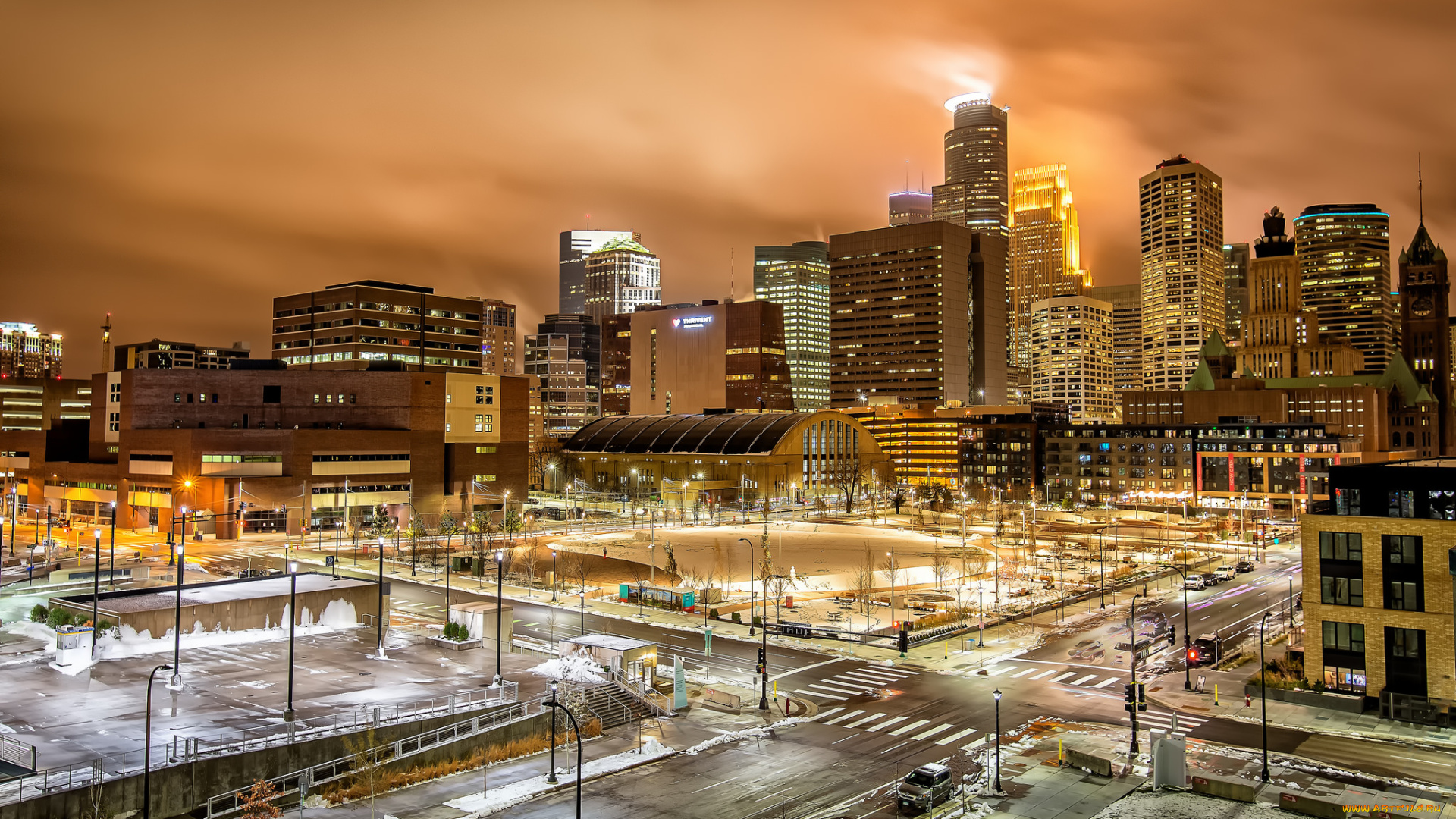 minneapolis, города, -, огни, ночного, города, побережье