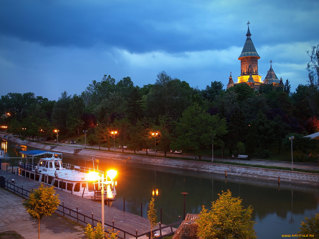 timisoara, romania, города, огни, ночного