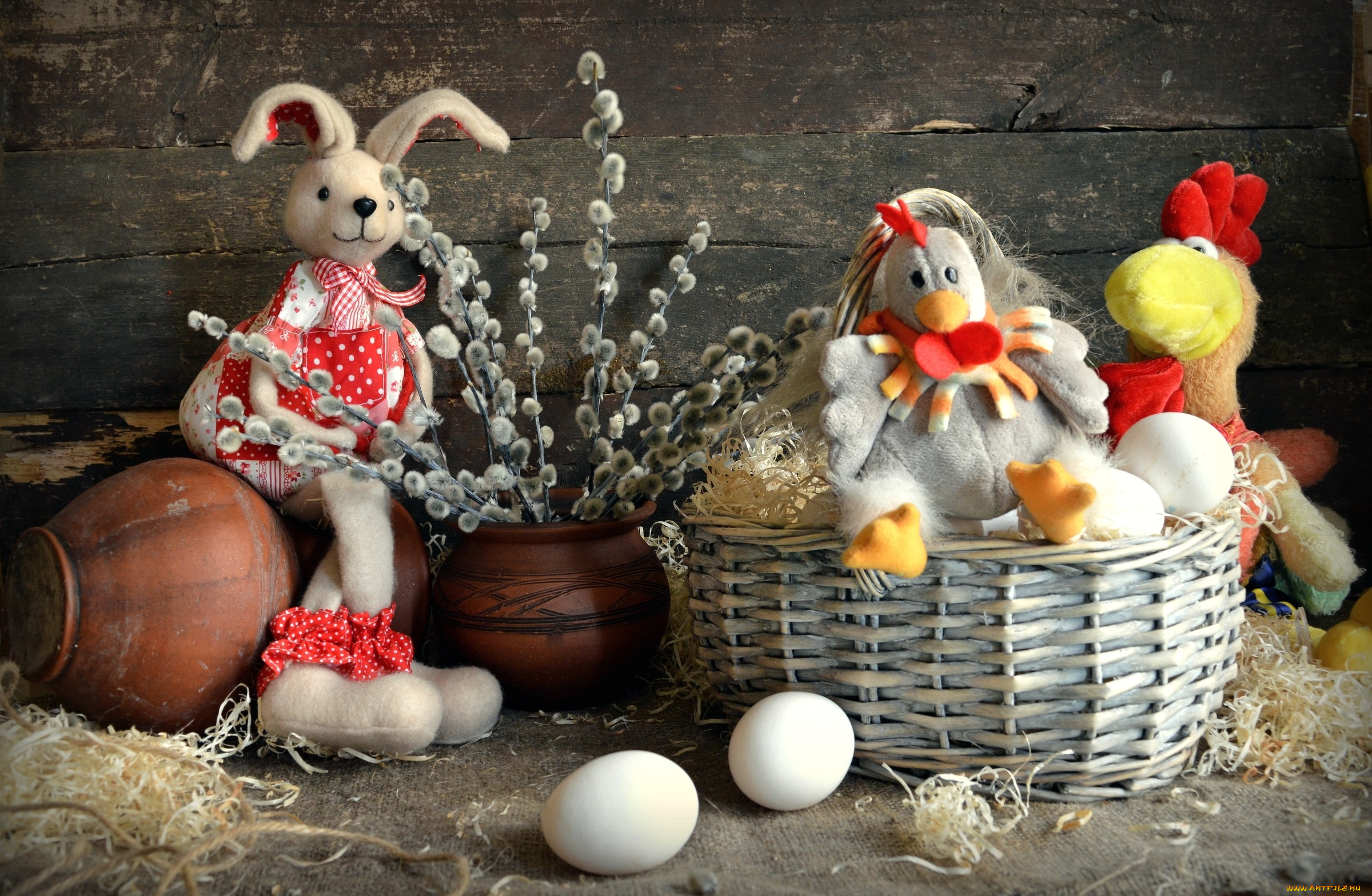 праздничные, пасха, корзинка, яйцо, кролик, курица, игрушки, верба