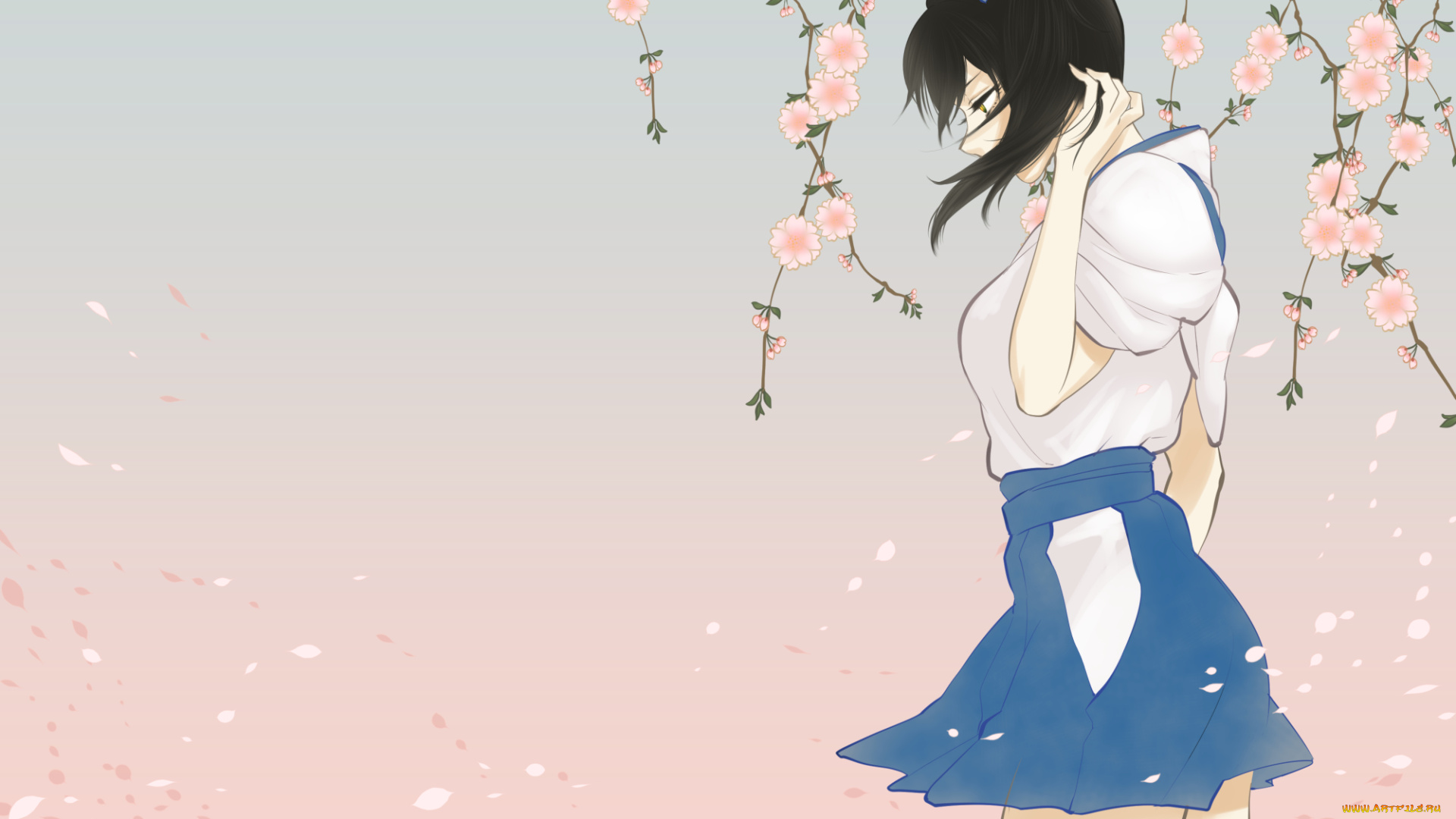 аниме, kantai, collection, арт, shoukaki, earthean, девушка, цветы, сакура, лепестки