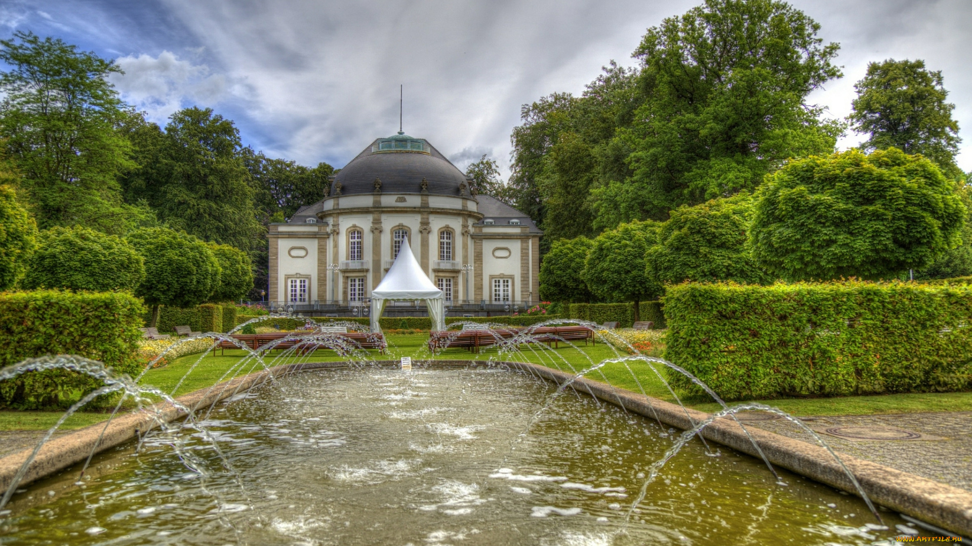 bad, oeynhausen, , germany, города, -, фонтаны, парк, бассейн, фонтаны, павильон