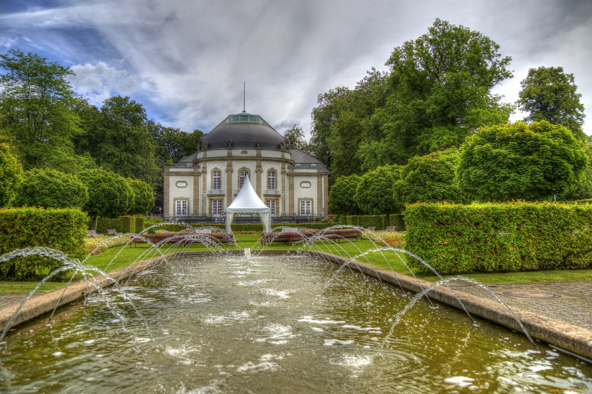 bad, oeynhausen, , germany, города, -, фонтаны, парк, бассейн, фонтаны, павильон