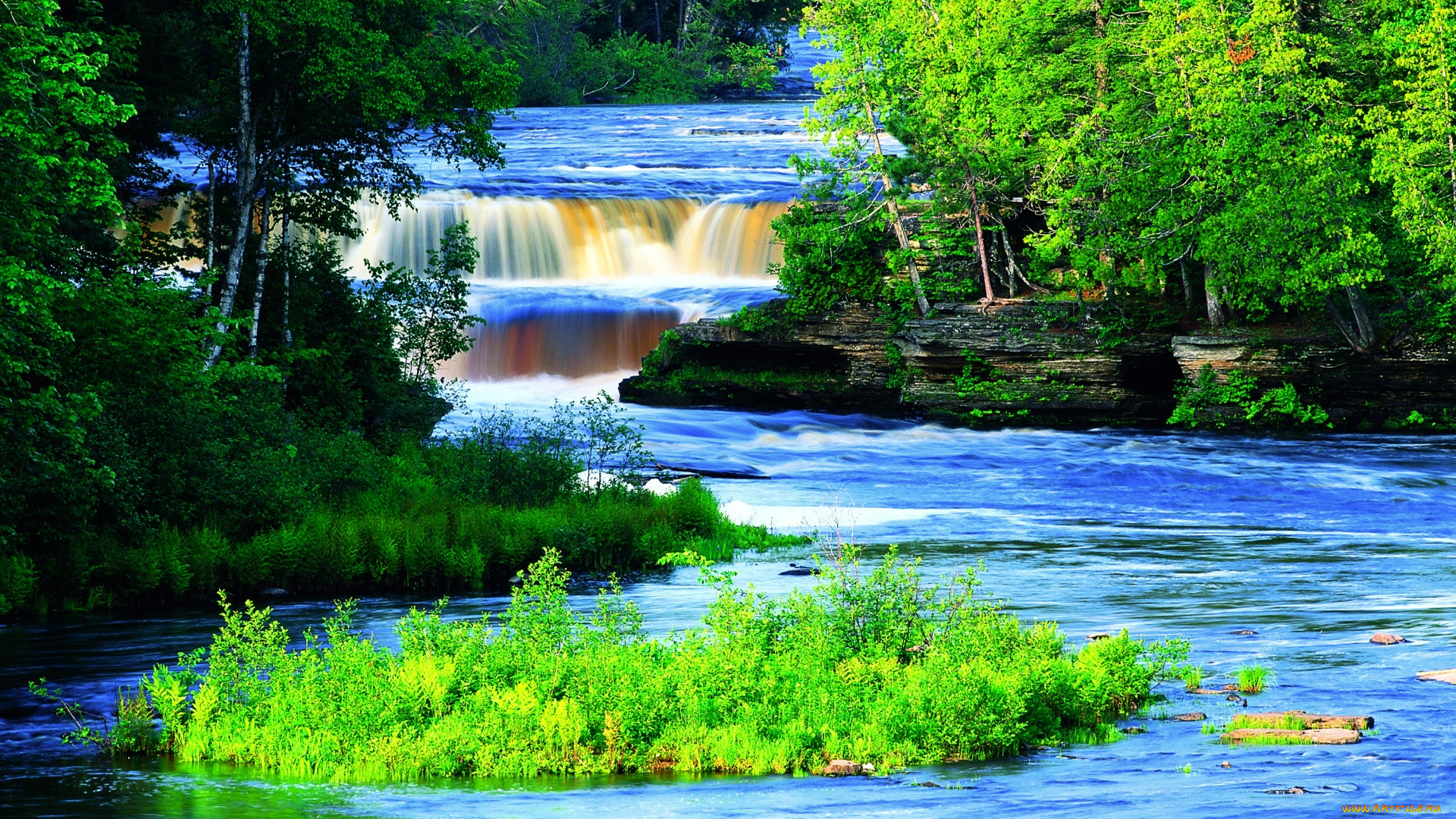 природа, водопады, водоем, деревья