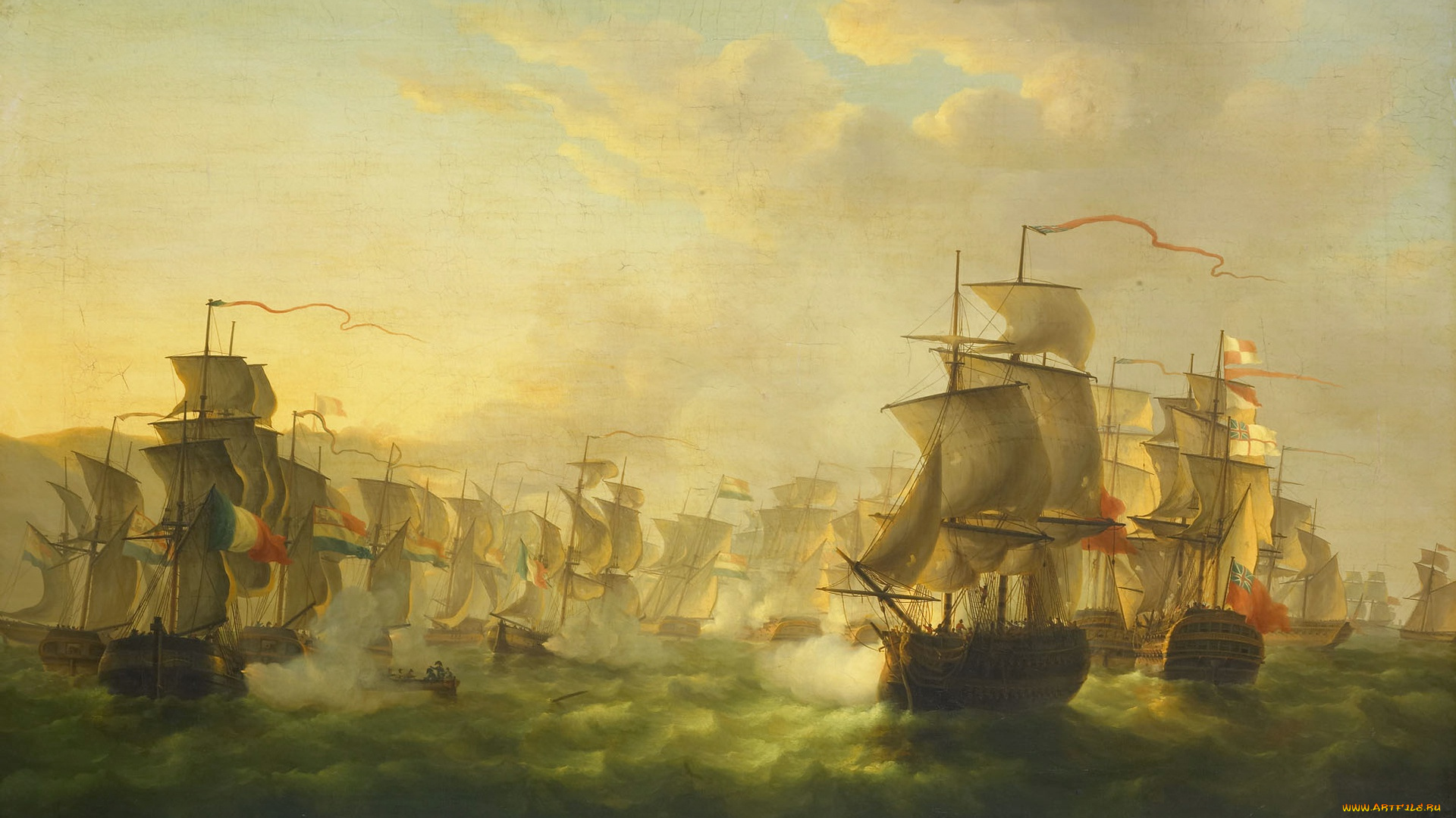 рисованное, живопись, корабль, мартинус, шуман, баталия, картина, сражение, между, голландским, и, английским, флотом, масло