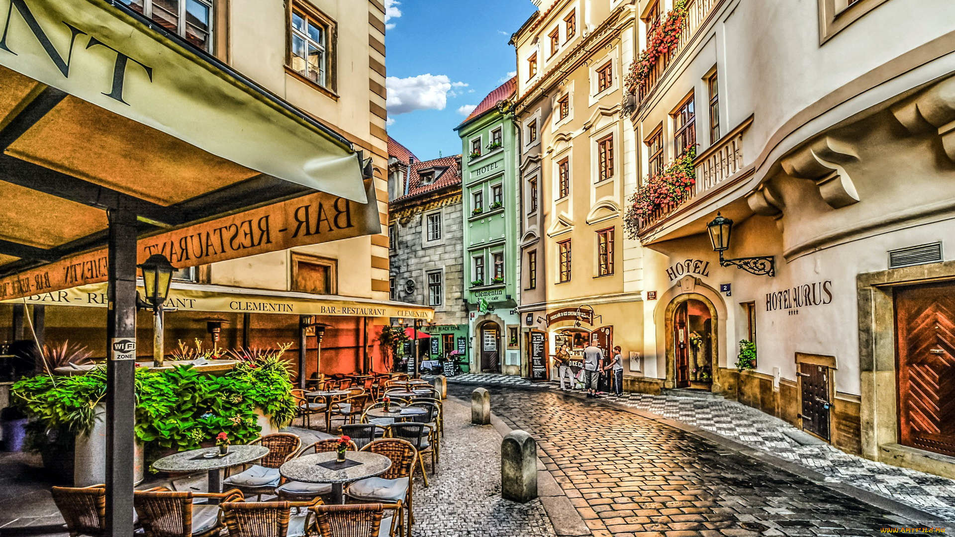 города, прага, , Чехия, старый, город, кафе, улица