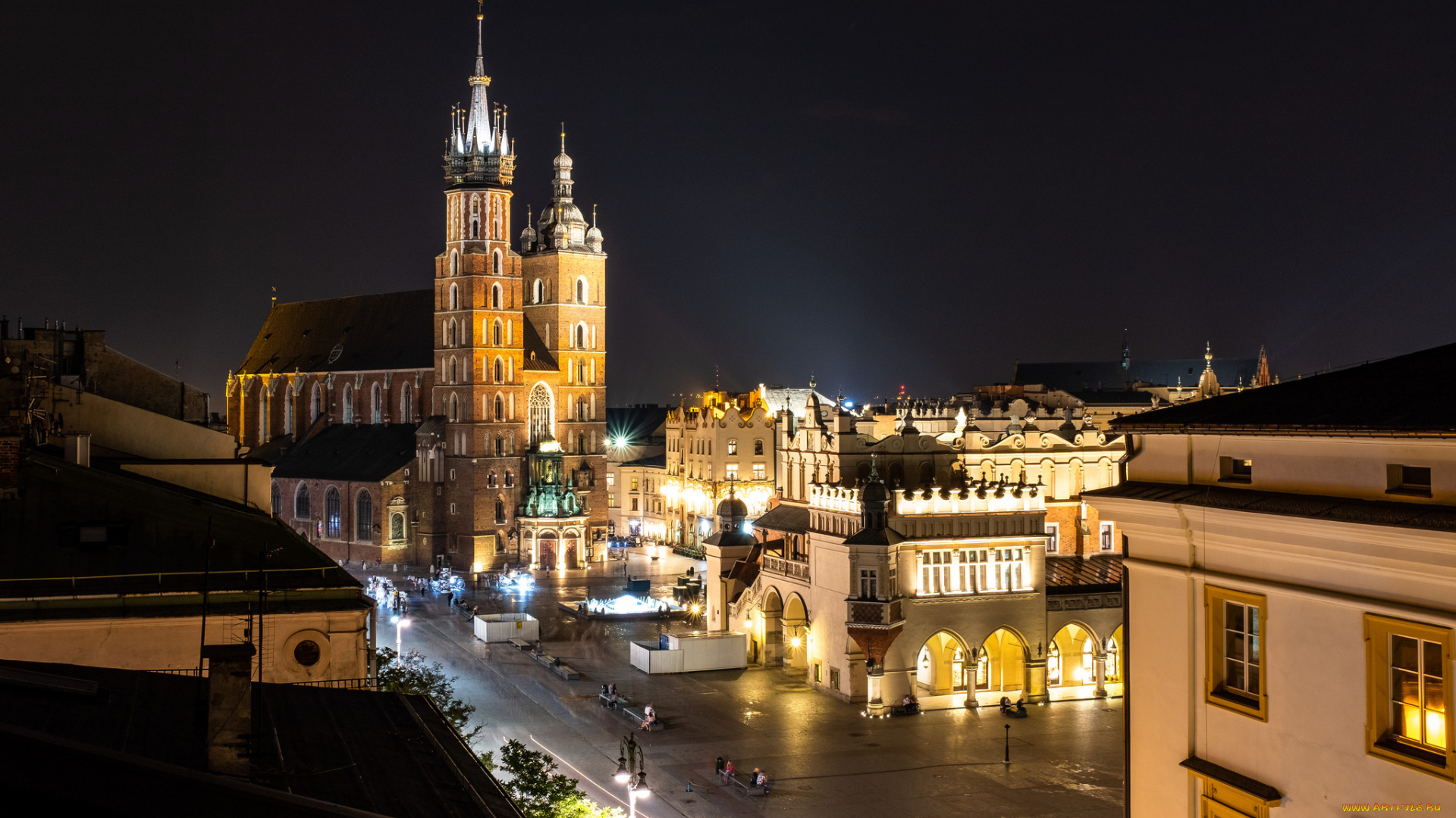 krakow, города, краков, , польша, огни, ночь