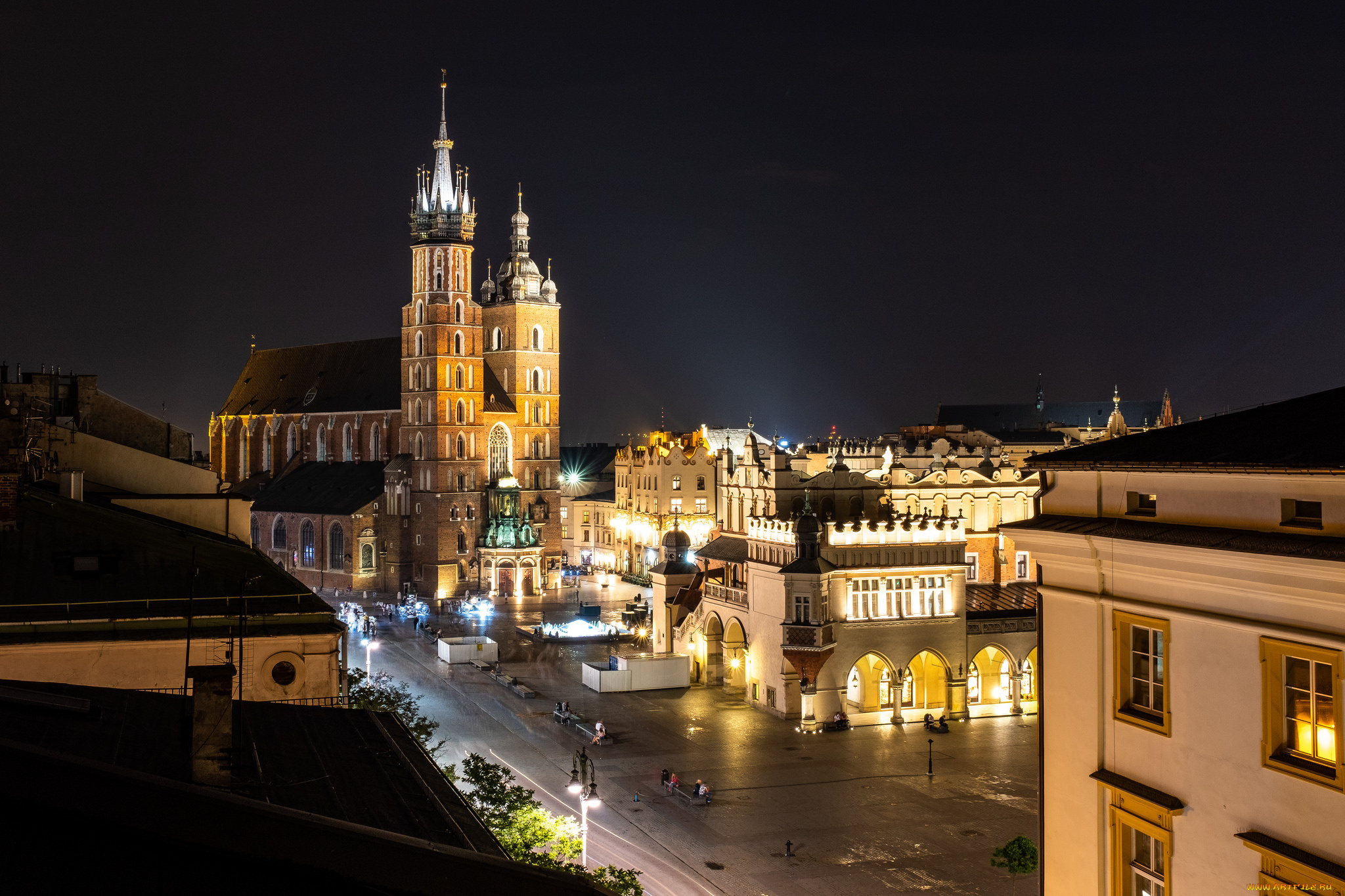 krakow, города, краков, , польша, огни, ночь