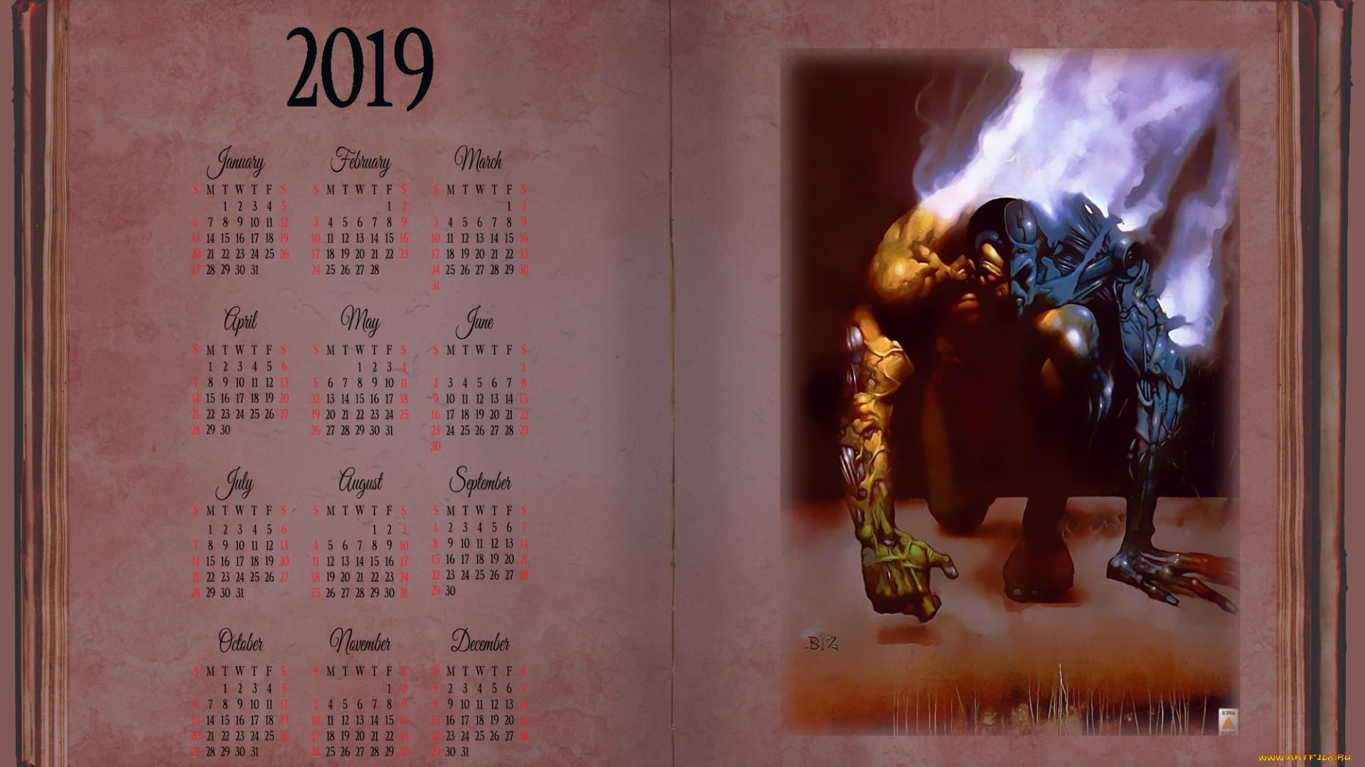 календари, фэнтези, 2019, calendar, существо, книга, монстр