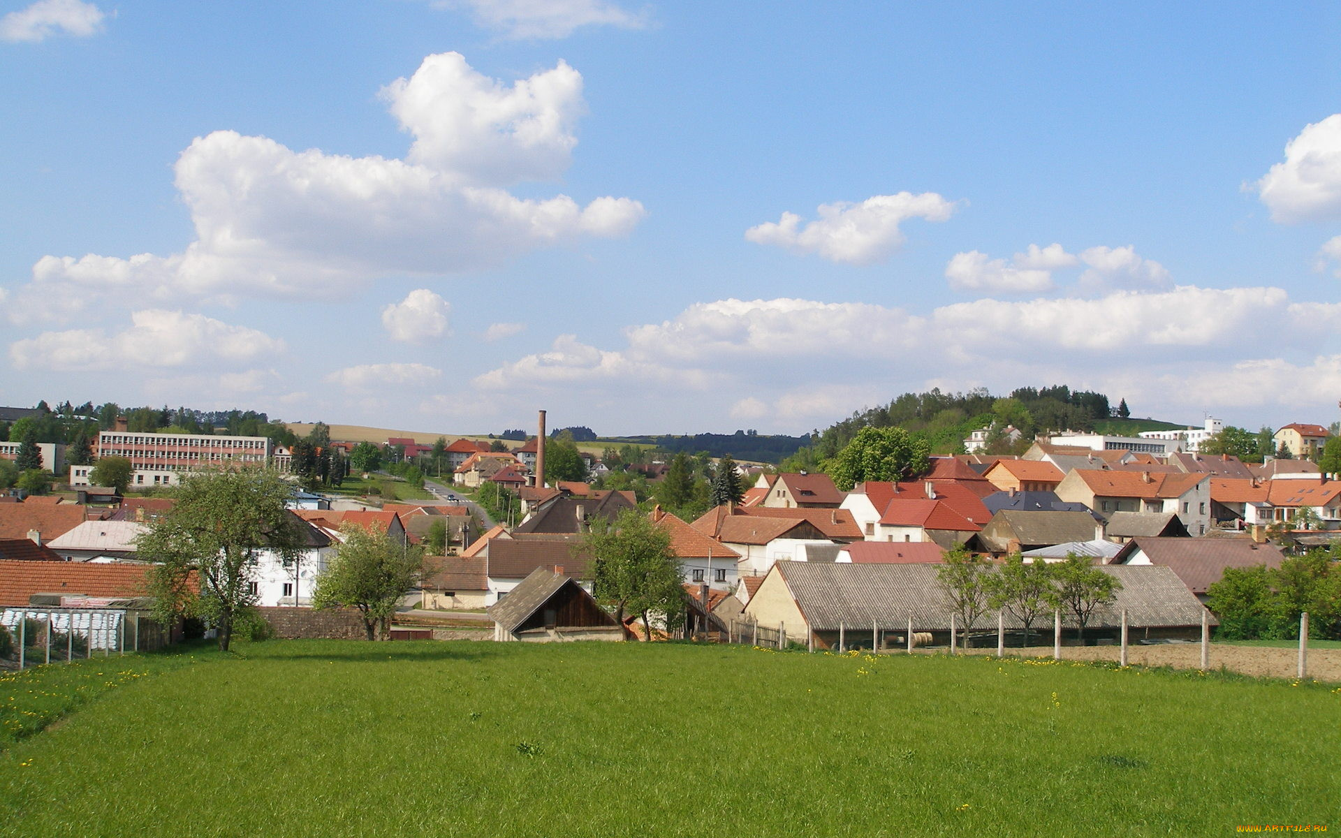 города, панорамы, панорама, лужайка, дома