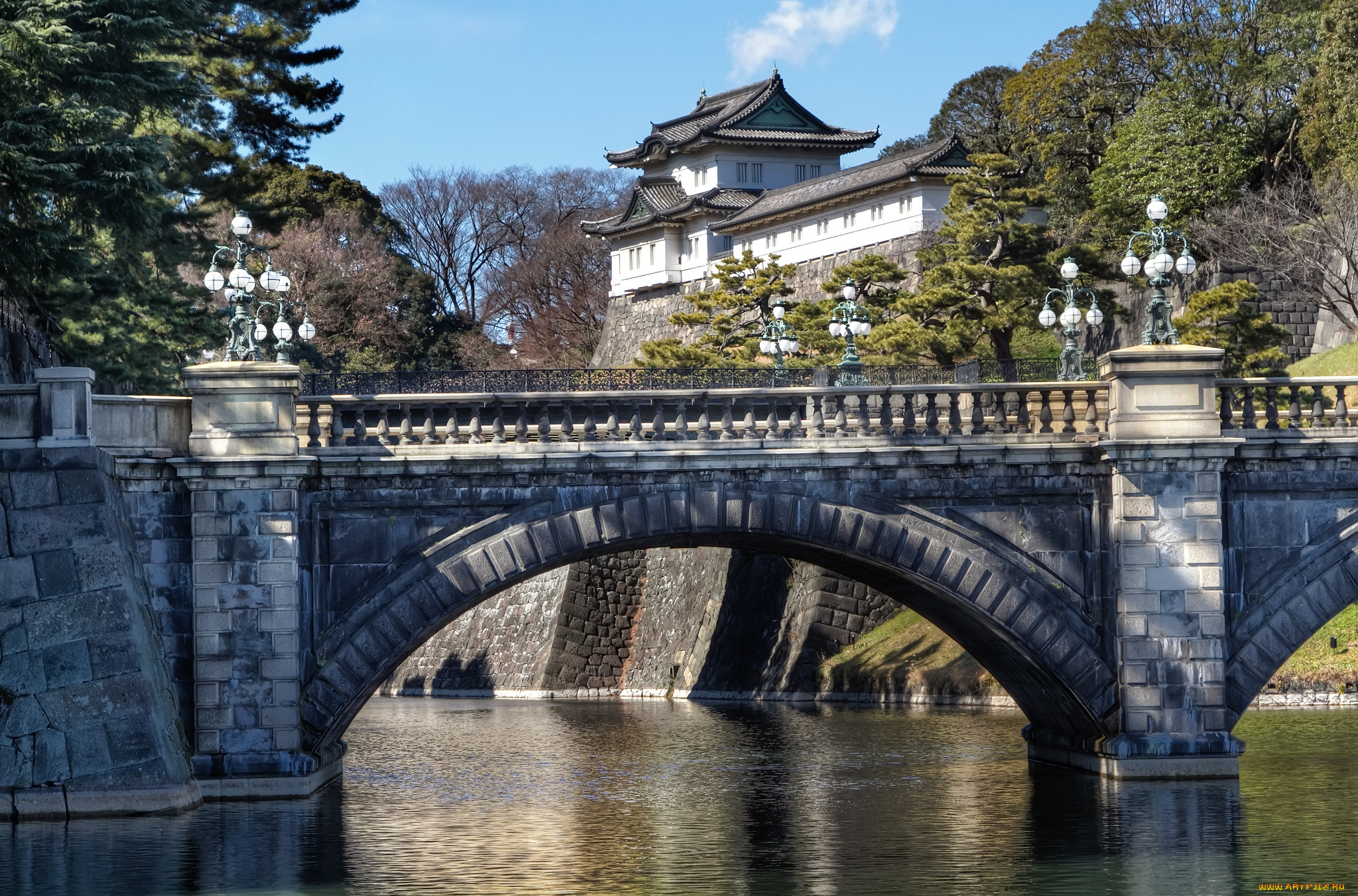 imperial, palace, tokyo, japan, города, токио, Япония, мост, nijubashi, bridge, императорский, дворец