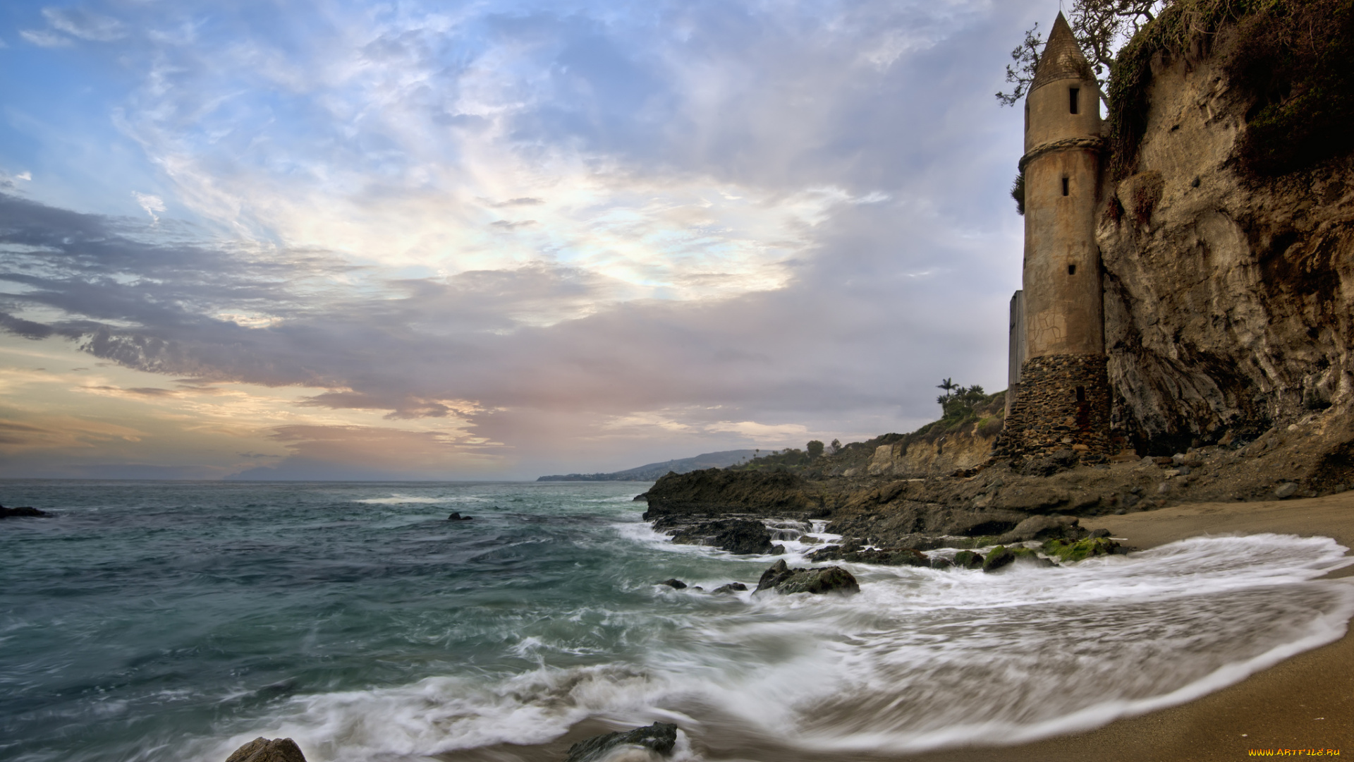 victoria, beach, laguna, california, природа, побережье, башня, скала, тихий, океан, калифорния, pacific, ocean, лагуна-бич