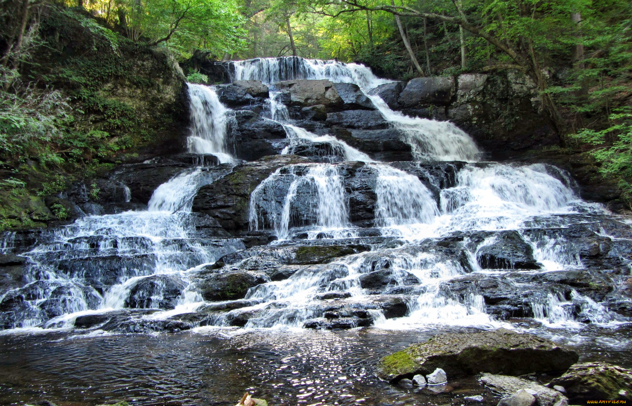 природа, водопады, водопад, камни, лес, река, каскад