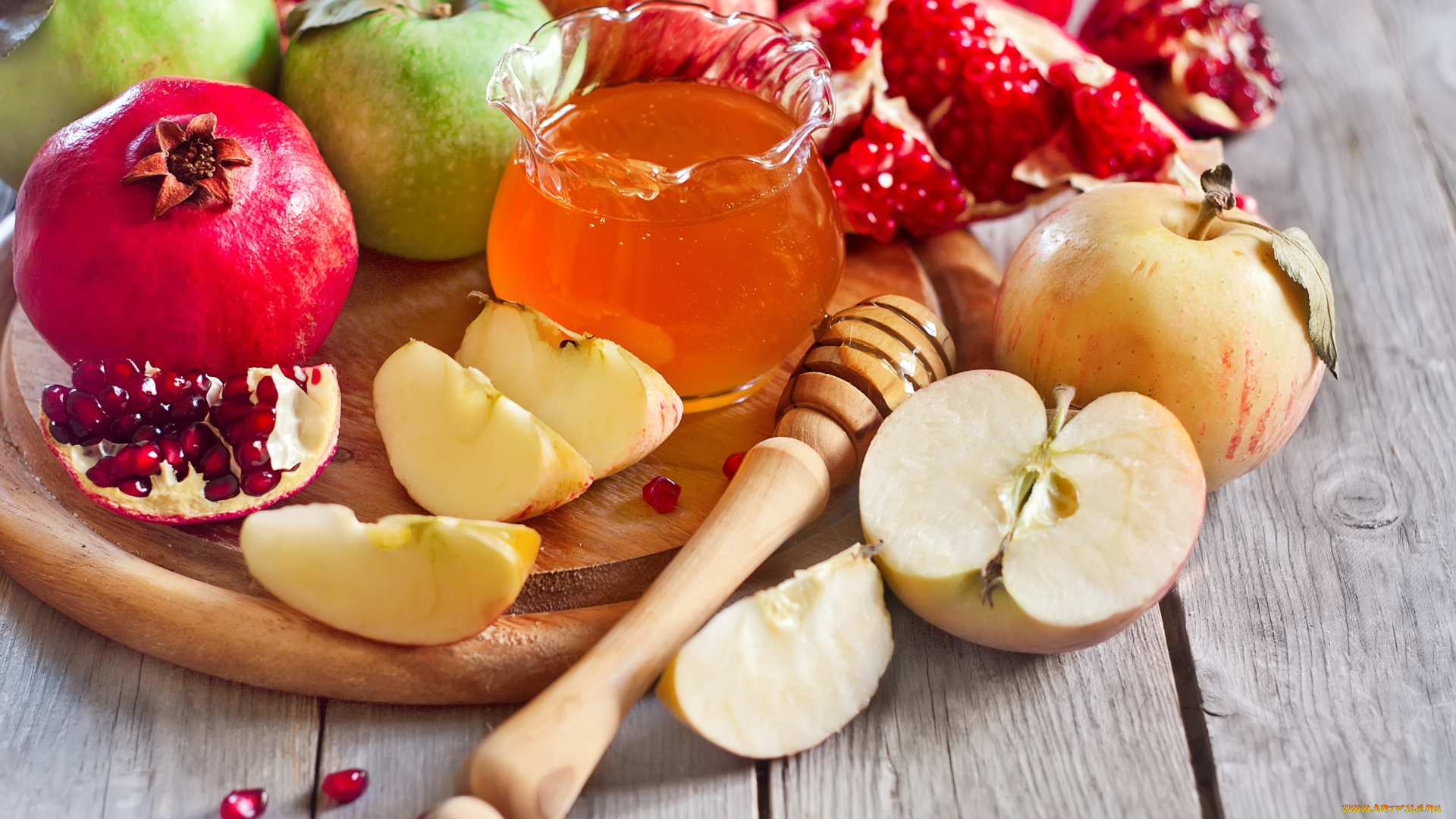еда, фрукты, , ягоды, гранат, яблоки, мед