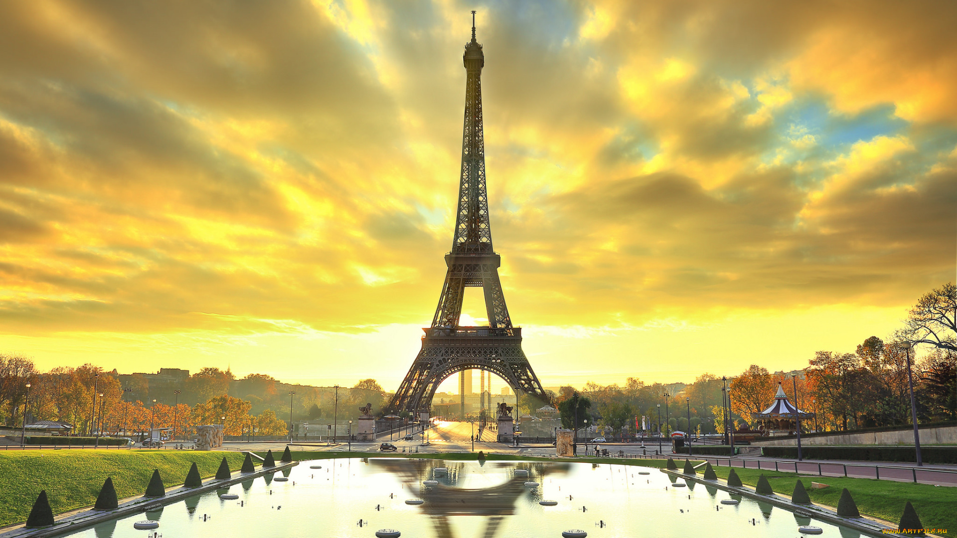 города, париж, , франция, парк, город, деревья, осень, эйфелева, башня, париж