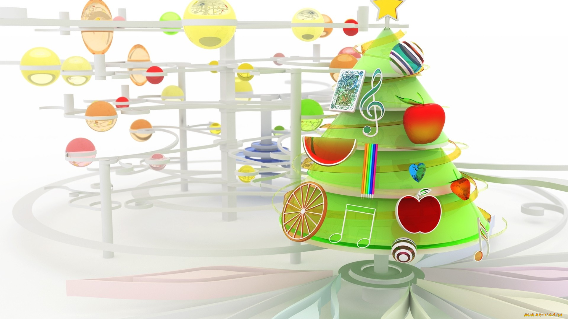 праздничные, векторная, графика, , новый, год, яблоко, звезда, украшения, ёлка, фрукты, ноты, шары, колесо