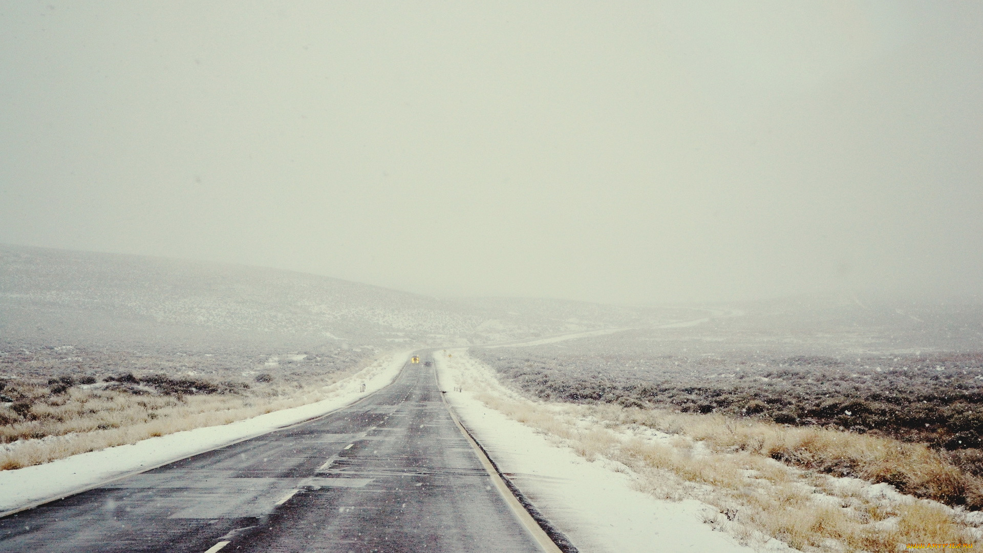 природа, дороги, поле, снег