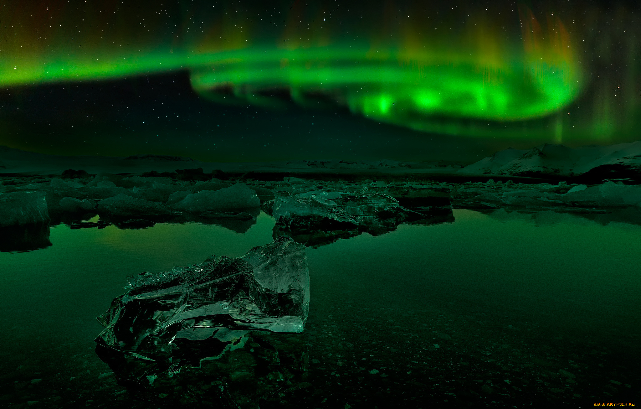 природа, северное, сияние, исландия, ночь