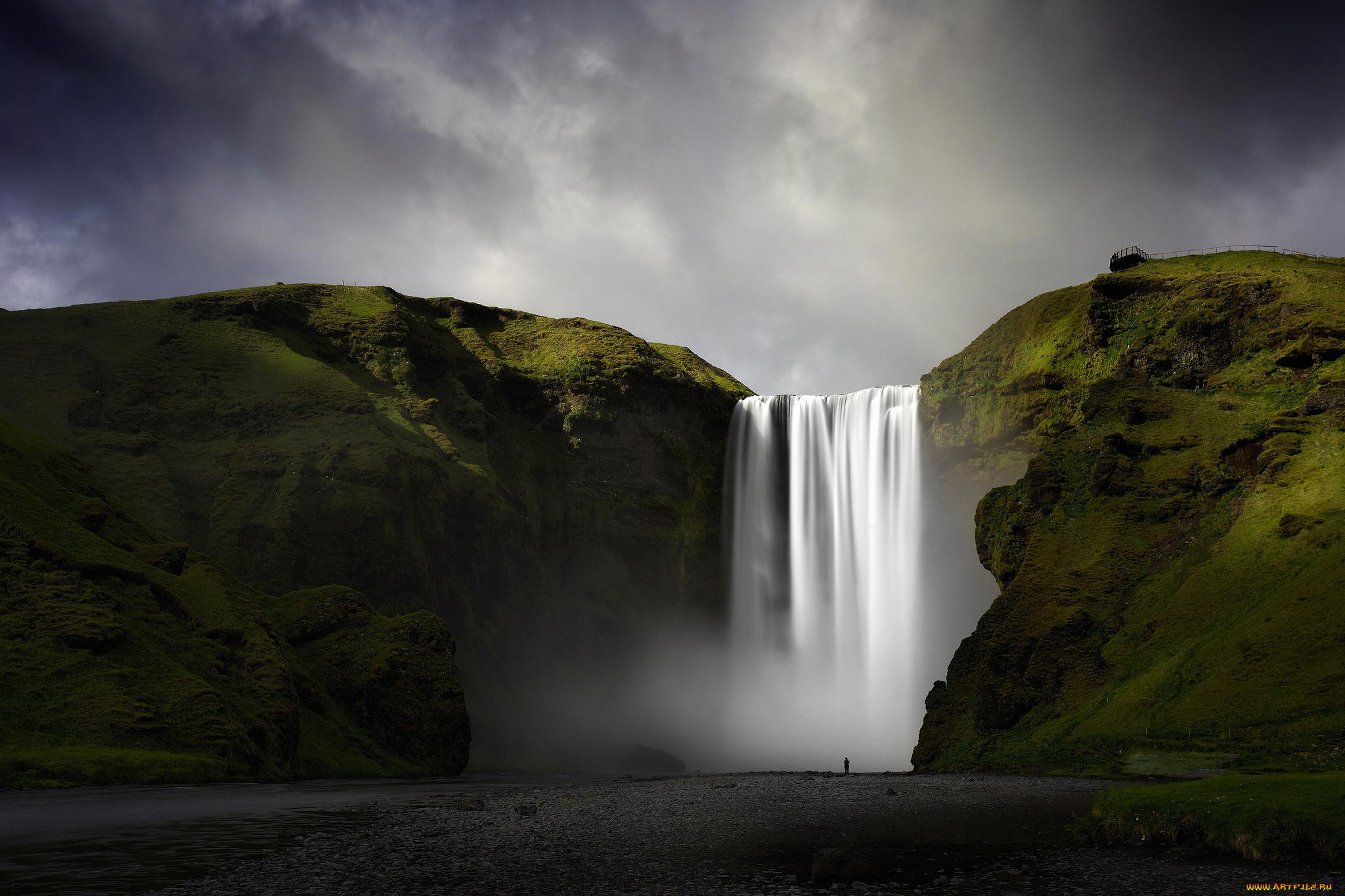 природа, водопады, скоугафосс, водопад, река, скоугау, исландия